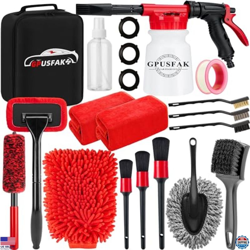16Pcs Car Wash Kit Foam Gun Brushes Towels Interior Exterior Detailing Set