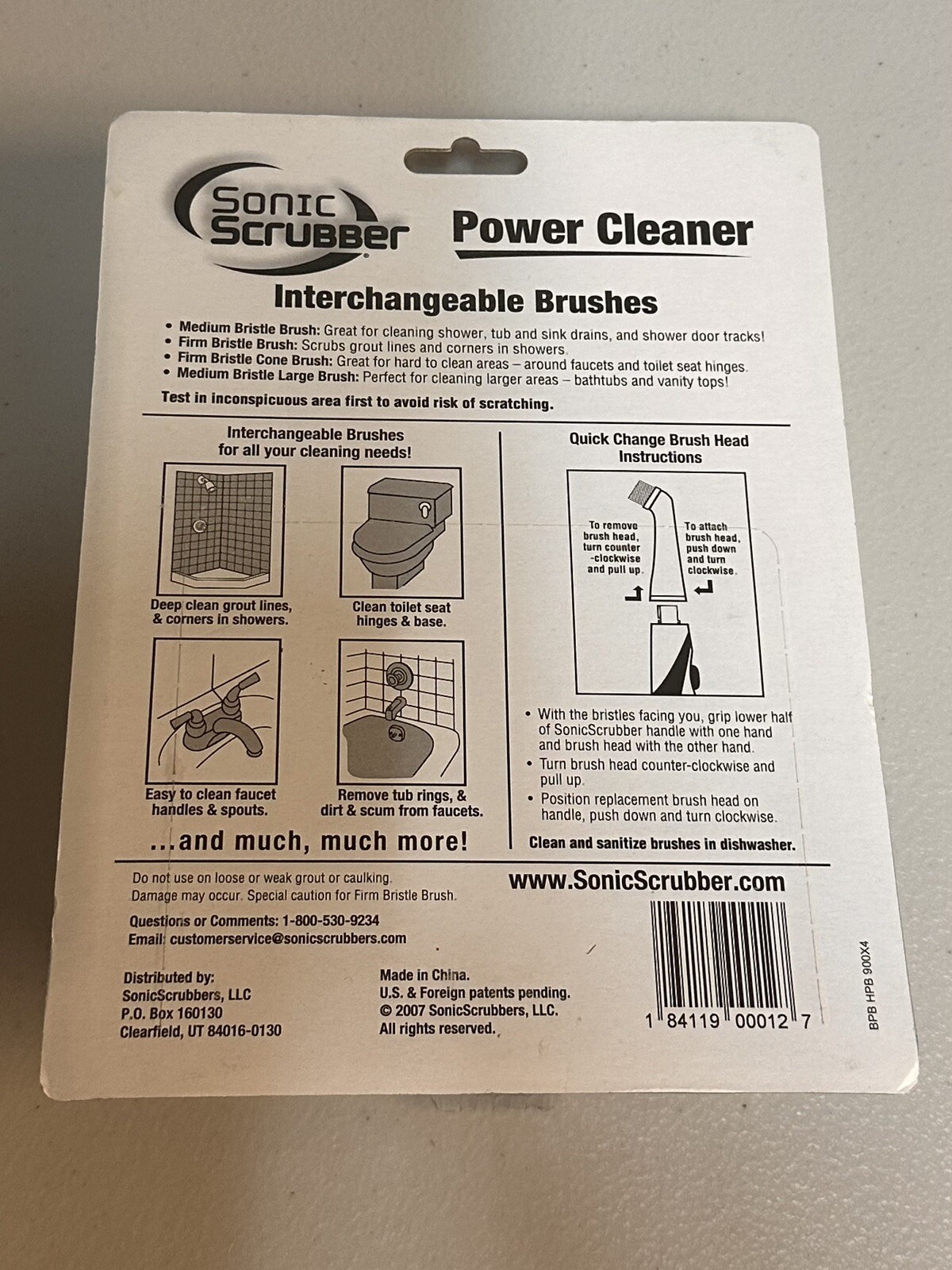 NEW Sonic Scrubber Bathroom Power Cleaner Interchangeable Brushes Stained Box