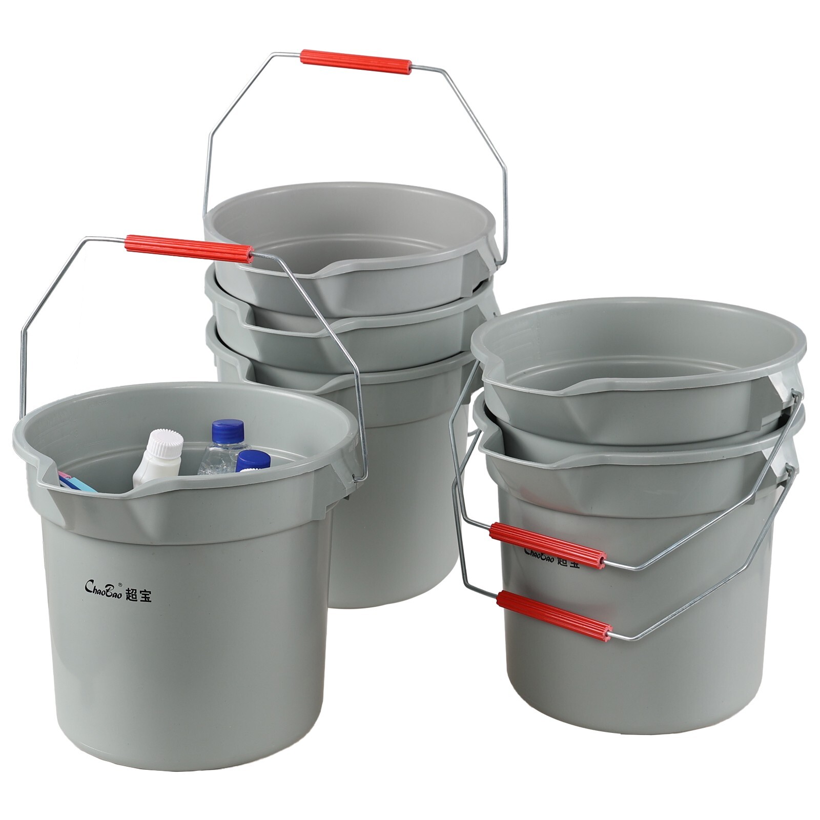 4/6 Pack 14 Qt Commercial Cleaning Pail w/ Handle, Heavy Duty Round Utility Pail