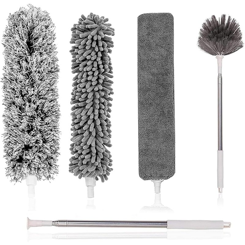 5 PCS Extendable Microfiber Duster Kit High Ceiling Furniture Cobweb Cleaning US