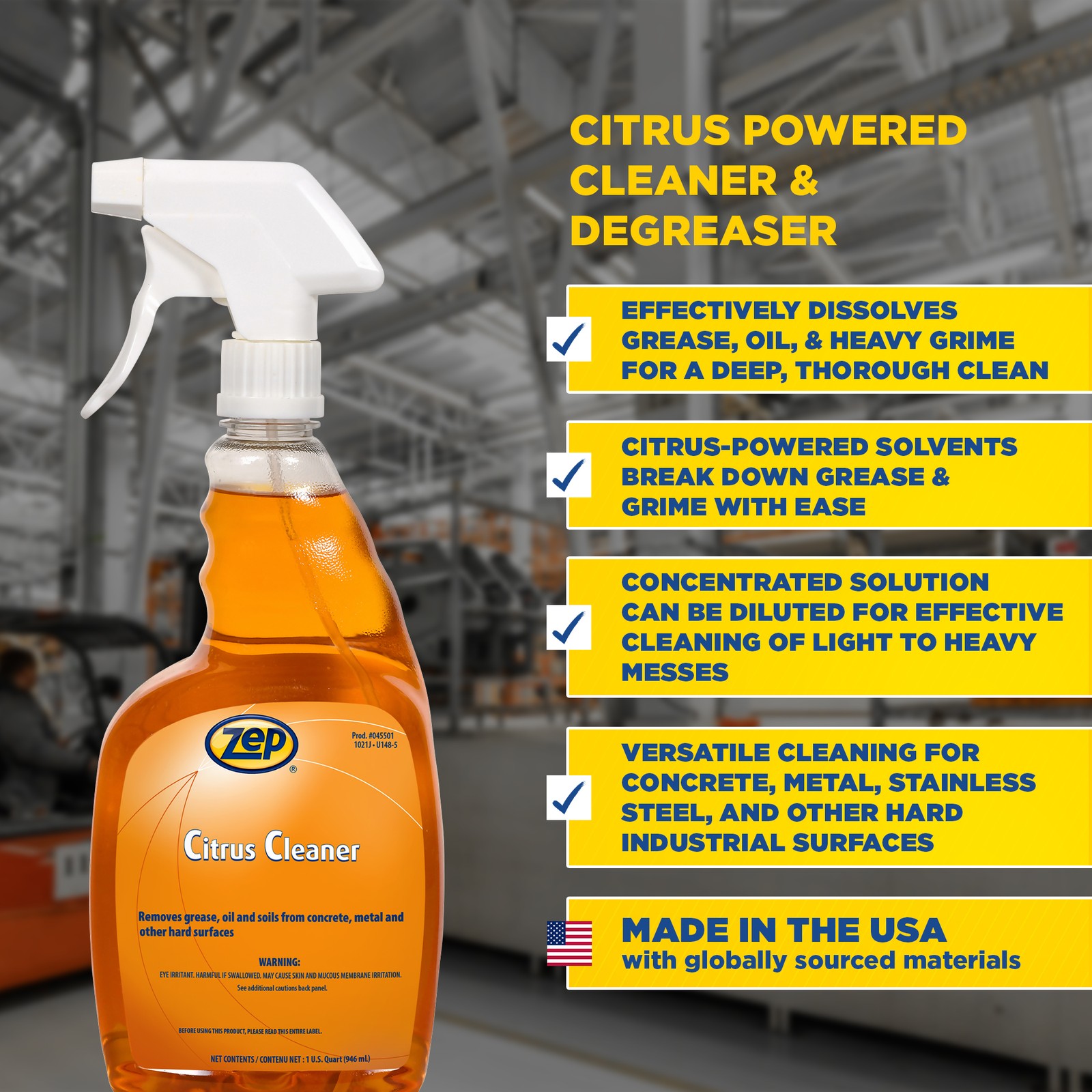 Zep Citrus Cleaner – 32 Ounce (Case of 12) 45501 – Removes Grease, Oil, and