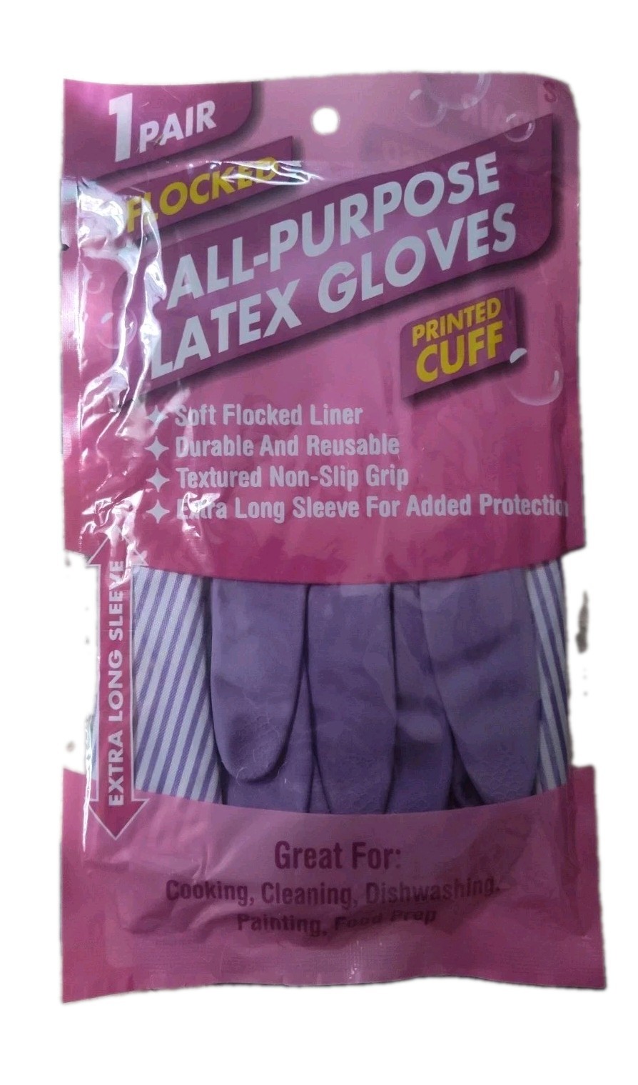 Flocked All Purpose Latex Gloves-5 Pair- Purple Size Small
