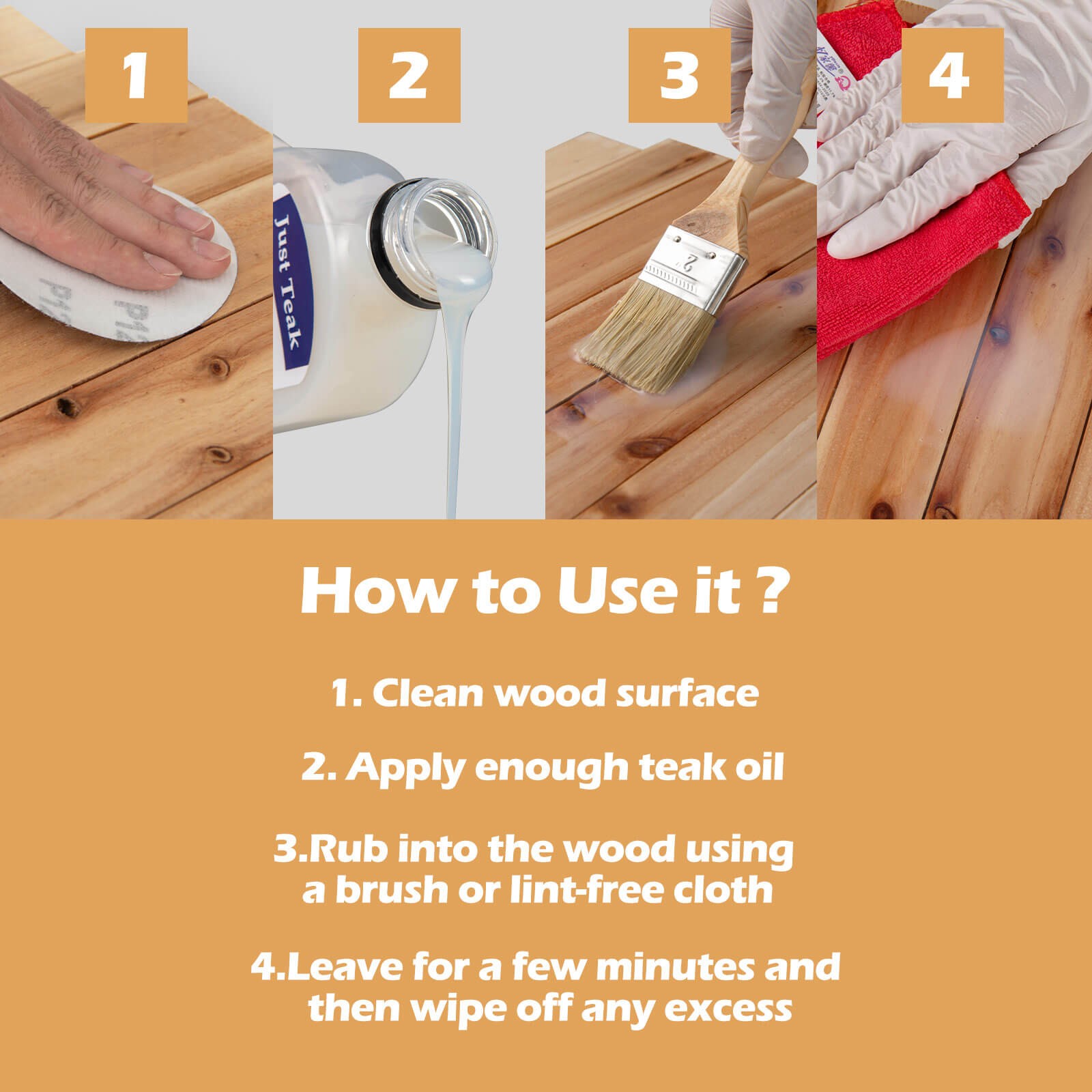 2 Packs Wood Wax Oil Cleaner & Brightener for Furniture Teak Care Kit