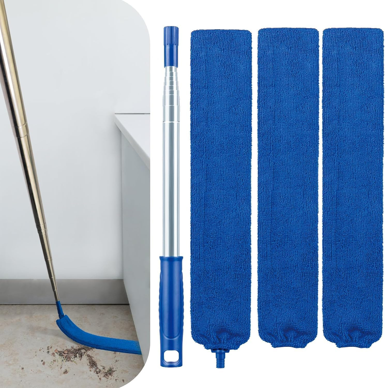 Retractable Gap Dust Cleaner with Extension Pole, Cleaning Tools with 3 Microfib