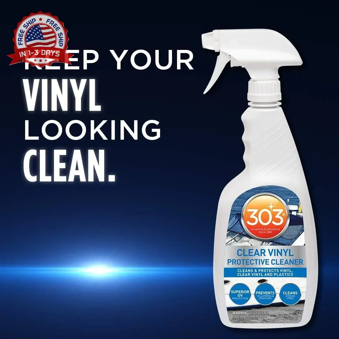 303 Products Marine Clear Vinyl Protective Cleaner, Clear Vinyl Window Cleaner &