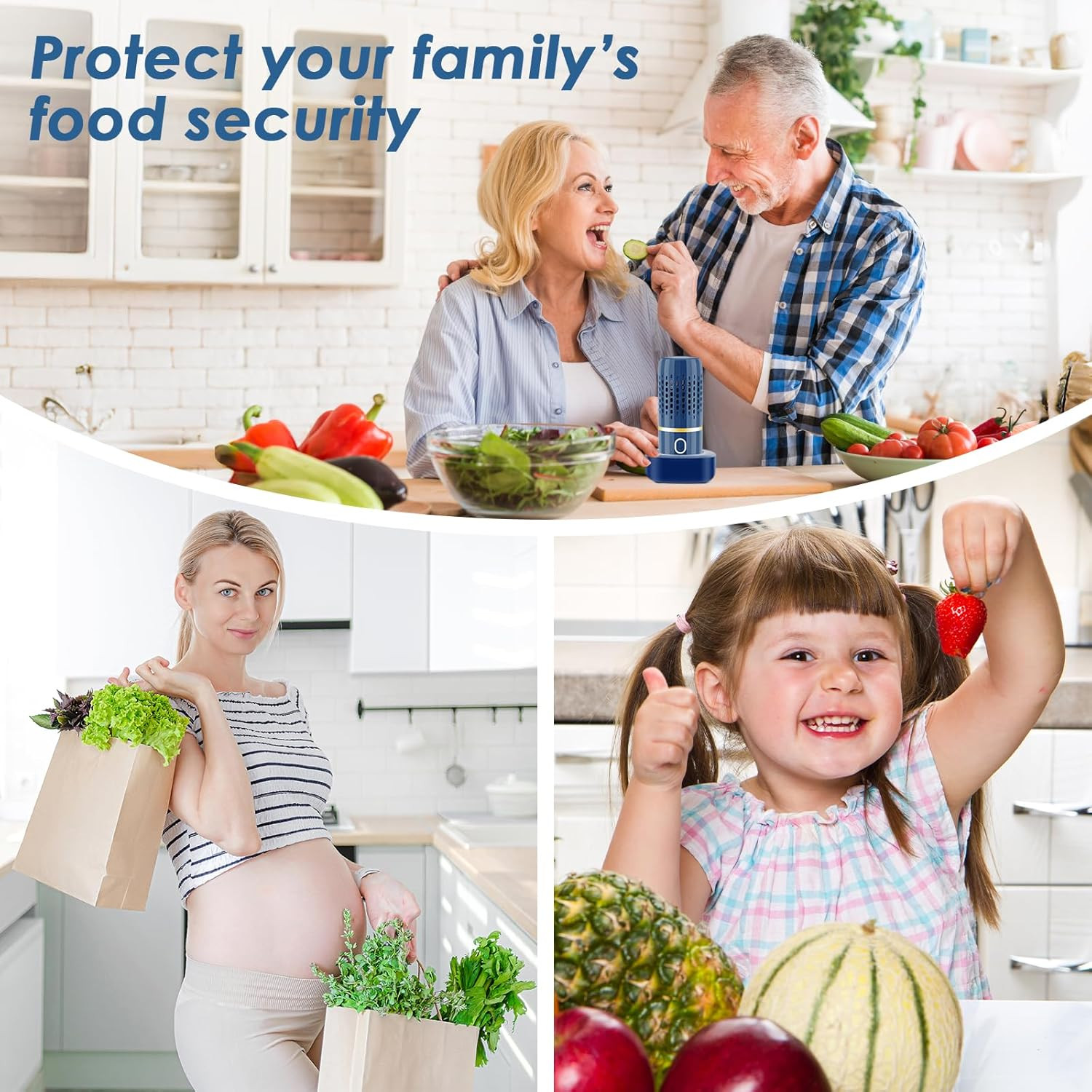 Fruit and Vegetable Purifier Washer Machine OH-Ion Wireless Food Cleaner Blue