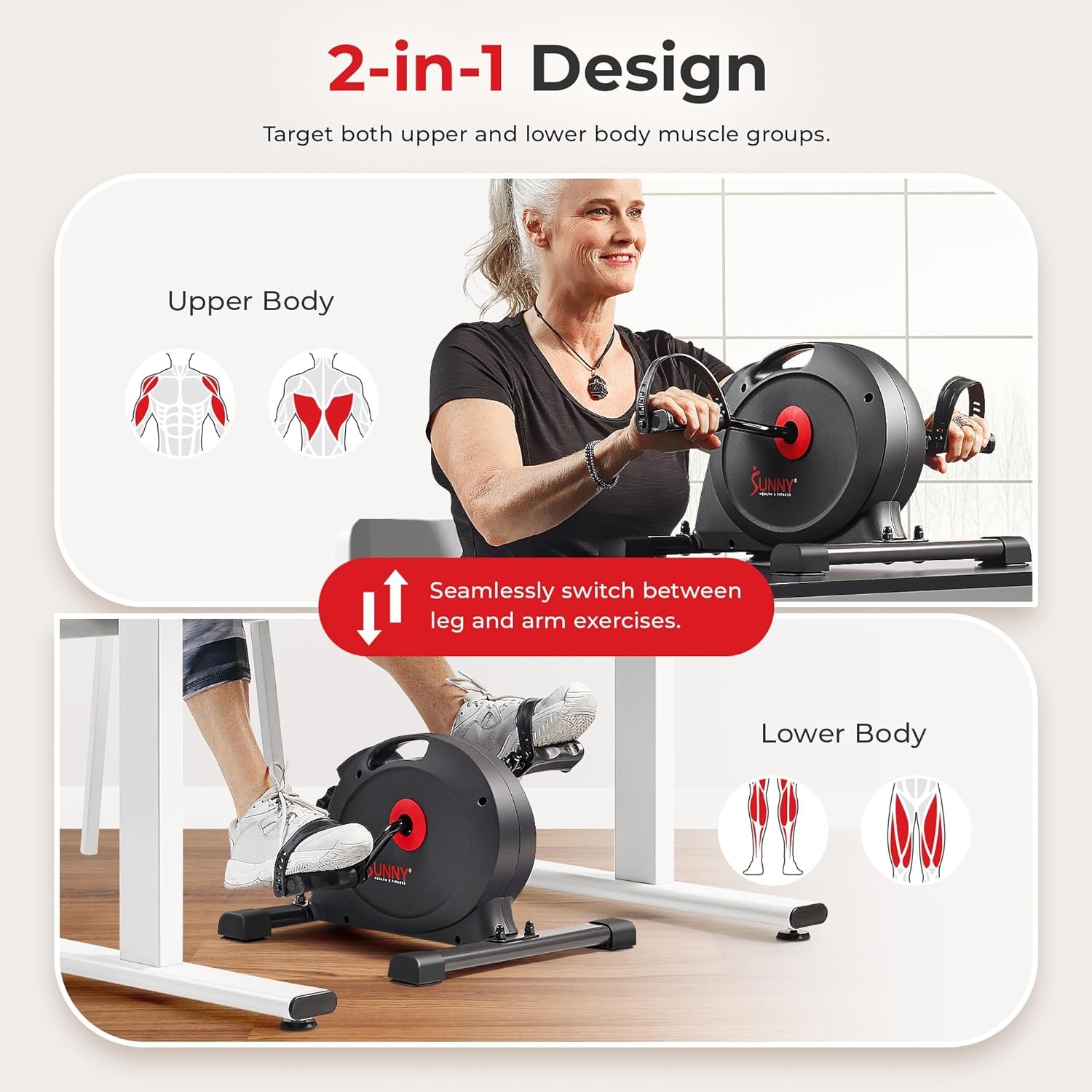 Sunny Health & Fitness Smart Under-Desk Bike Exerciser, Low-Impact Cardio Cycl