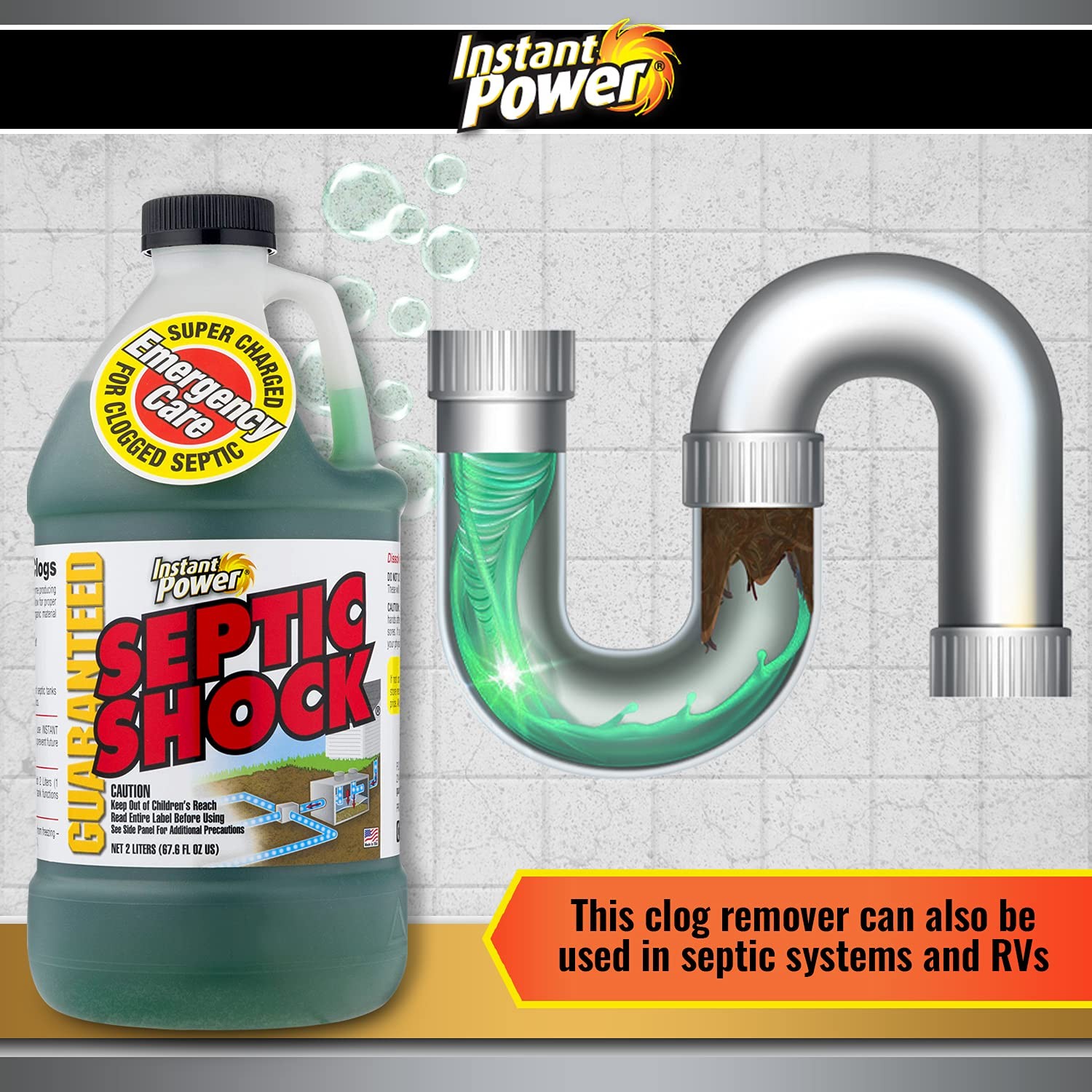 Instant Power Septic Shock – Septic Tank Treatment, Drain Cleaner Liquid Clog Re