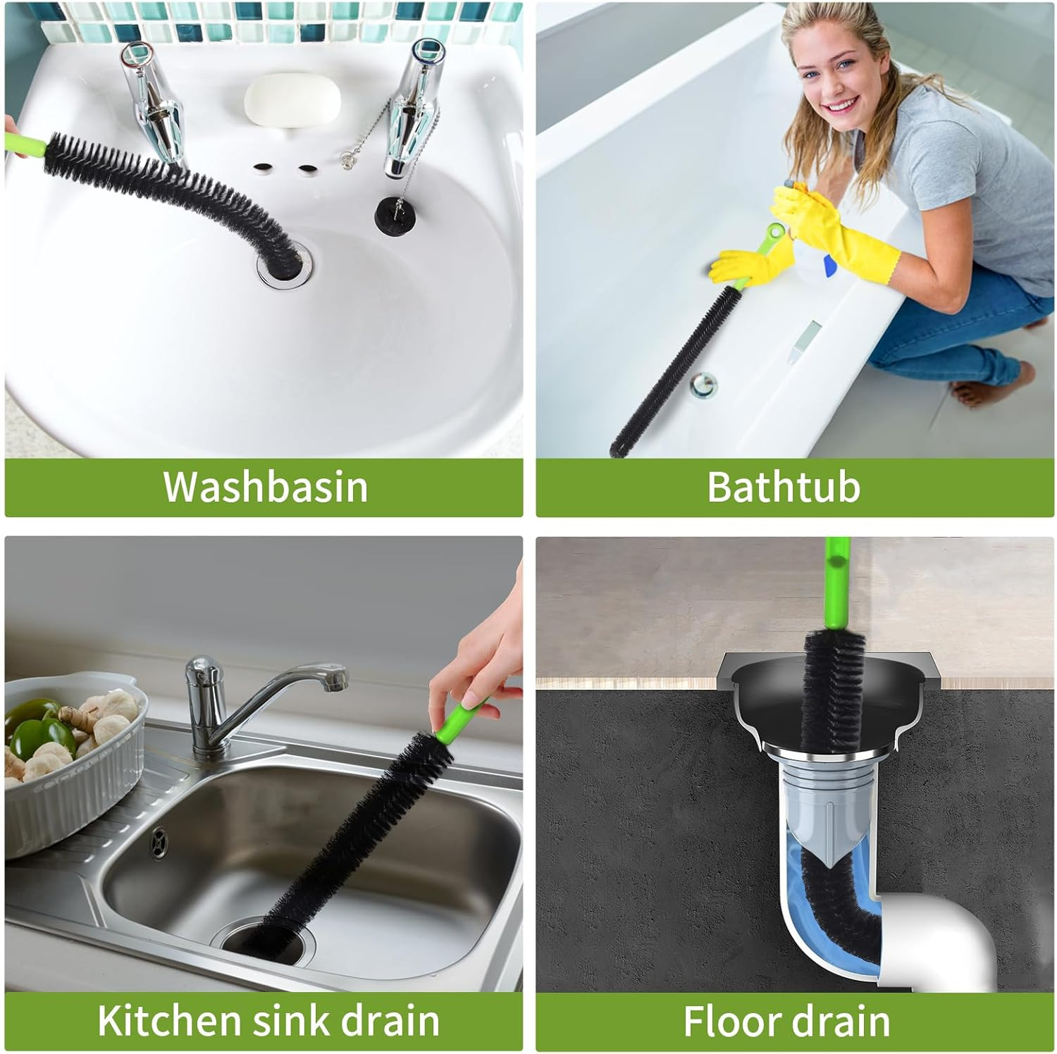 2 Pcs 17” Flexible Sink Drain Cleaner Brush Long Pipe Cleaner Brush