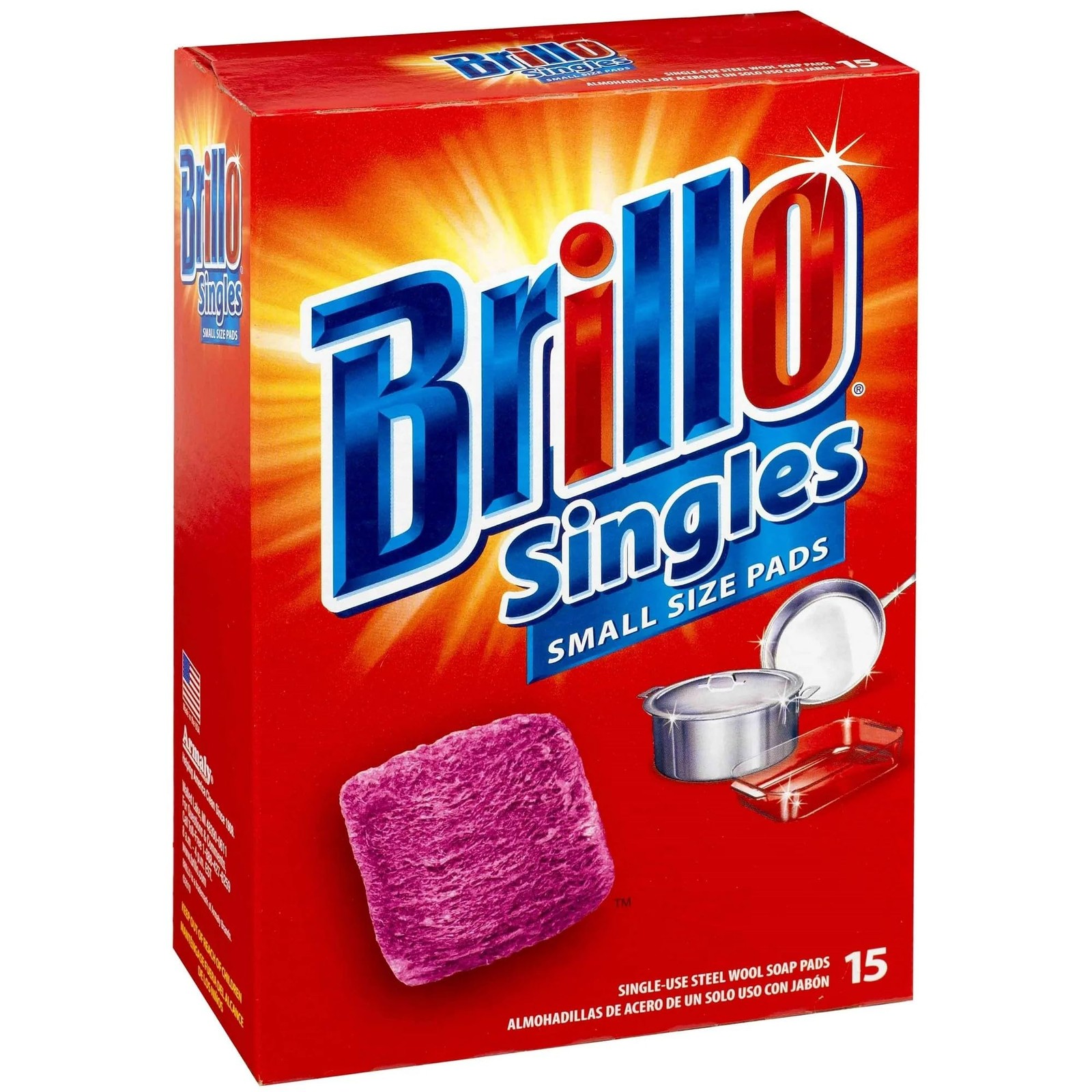 Brillo Single Use Steel Wool Soap Pads, Smaller Size Original Red Scent, 15 Coun