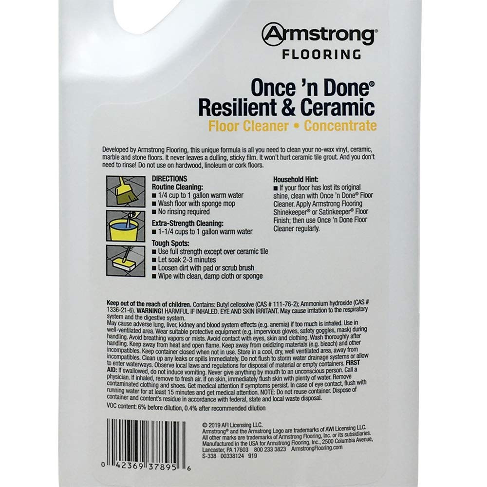 Once’n Done Resilient & Ceramic Floor Cleaner Concentrate 32oz No-Rinse No-Wa…
