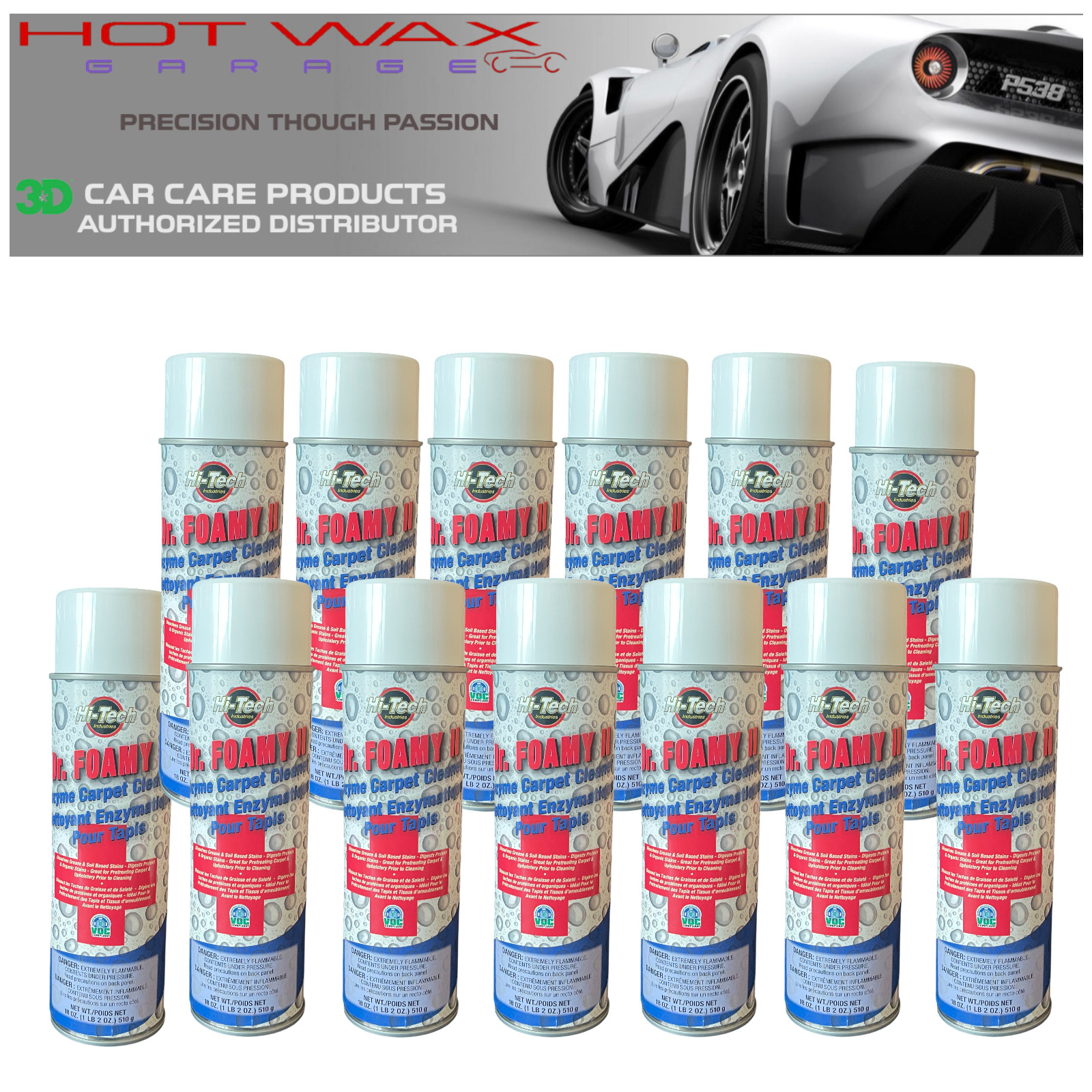 12 Cans Hi-Tech Dr. Foamy II Enzyme Carpet Cleaner Aerosol Pet Stains HT18019