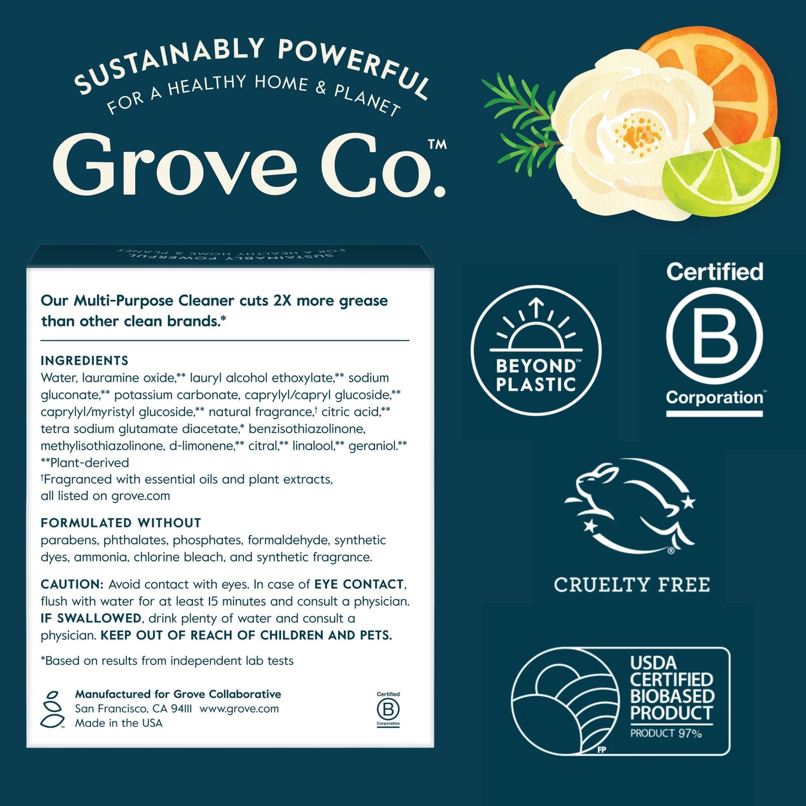 Grove Co Multi Purpose Cleaner Refill Concentrate (6 x 1 Fl Oz) Plant based