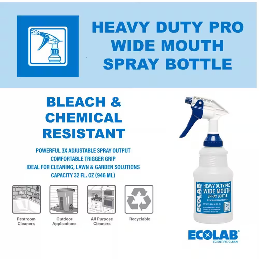 32 oz. Heavy-Duty Pro Wide Mouth Bleach Resistant Spray Bottle (3-Pack)