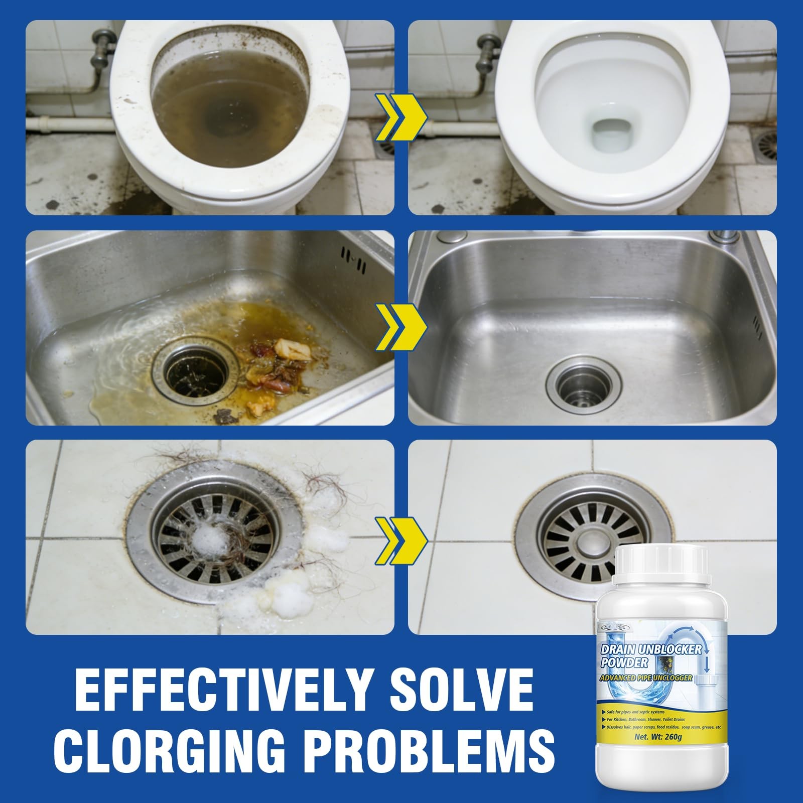 Powerful Drain Clog Remover, 260g Pipeline Dredging Agent & Drain Cleaner Fas…