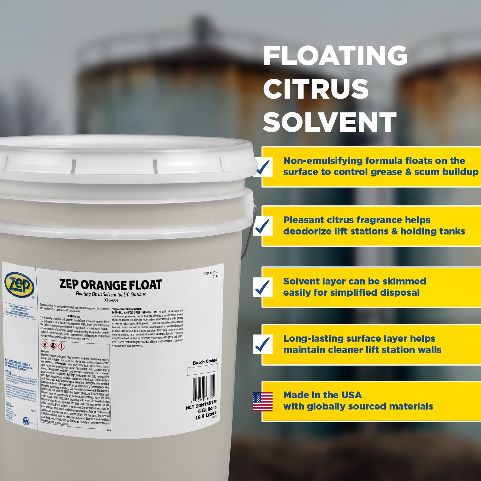 Zep Orange Float XT-5490 Floating Citrus Solvent – 5 Gallon (1 Unit) 367035 –