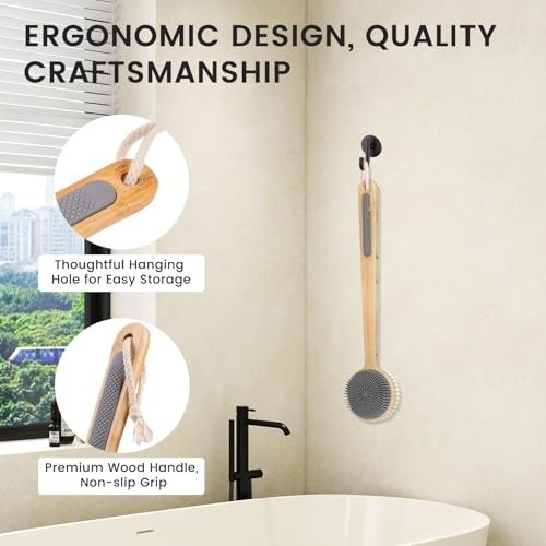 Double-Sided Silicone Back Scrubber – Long Bamboo Handle, Deep Clean & Exfoliate