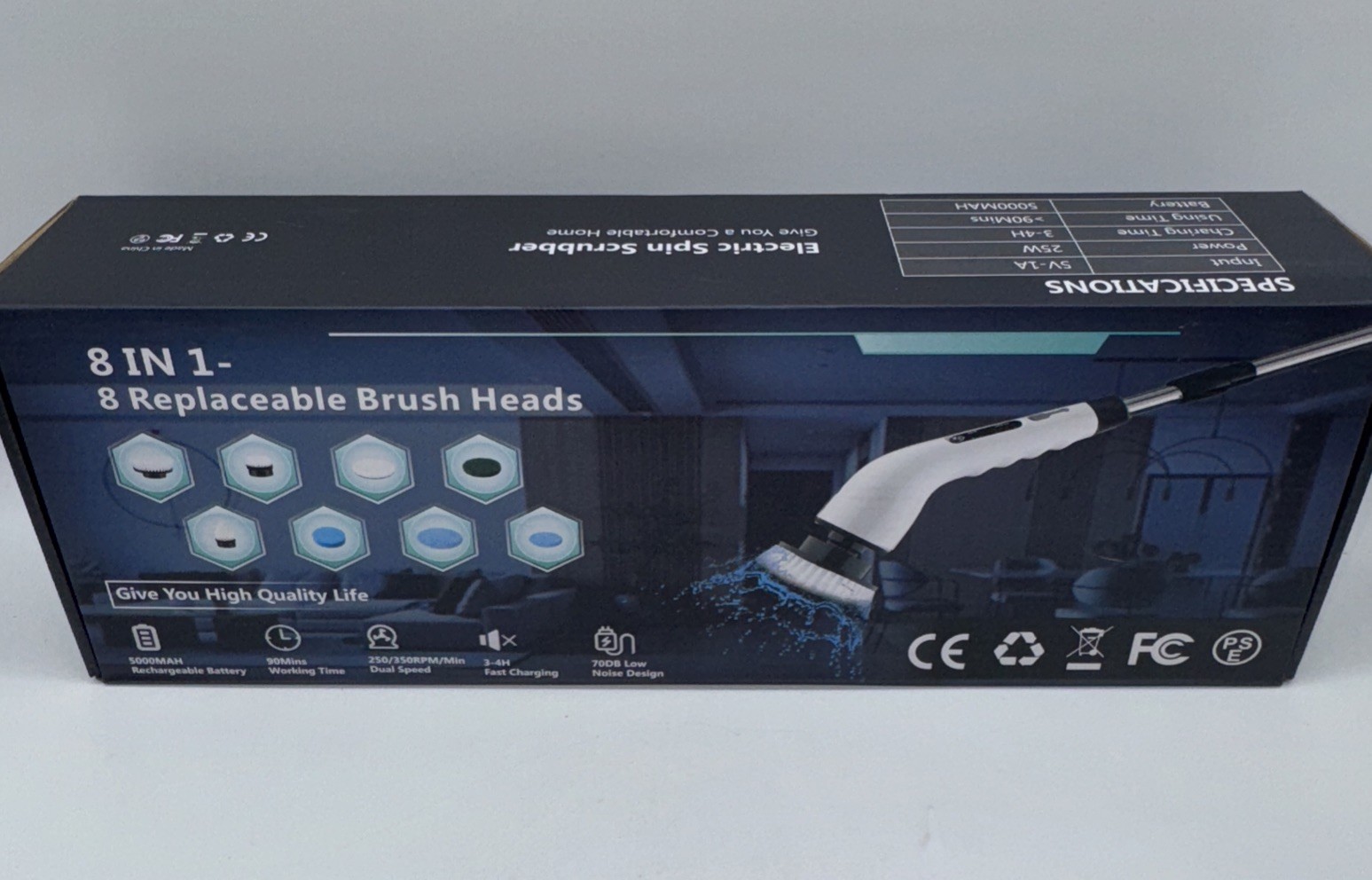 Electric Spin Scrubber, Cordless Cleaning Brush with 8 Replaceable Brush Heads