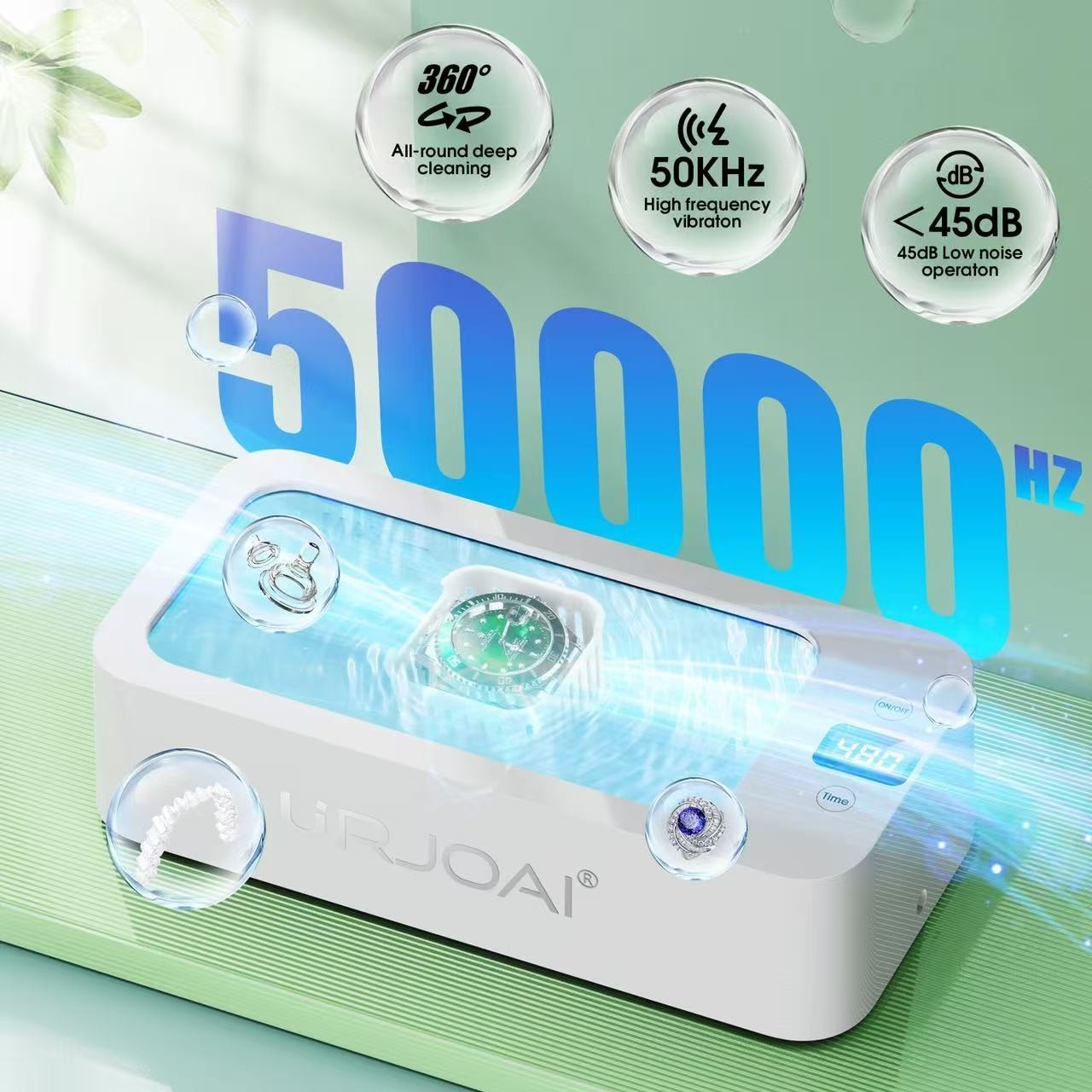 Ultrasonic Cleaner – 50KHz Cleans Jewelry, toothbrush, razors- Super Efficient