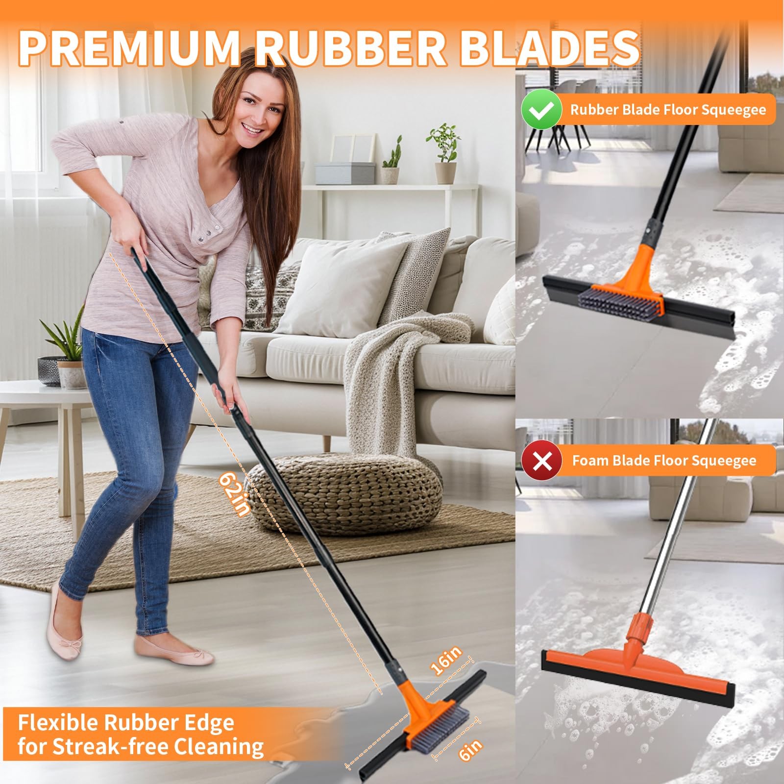 Floor Squeegee for Concrete Floor,Heavy Duty Shower Garage Floor Squeegee Bro…
