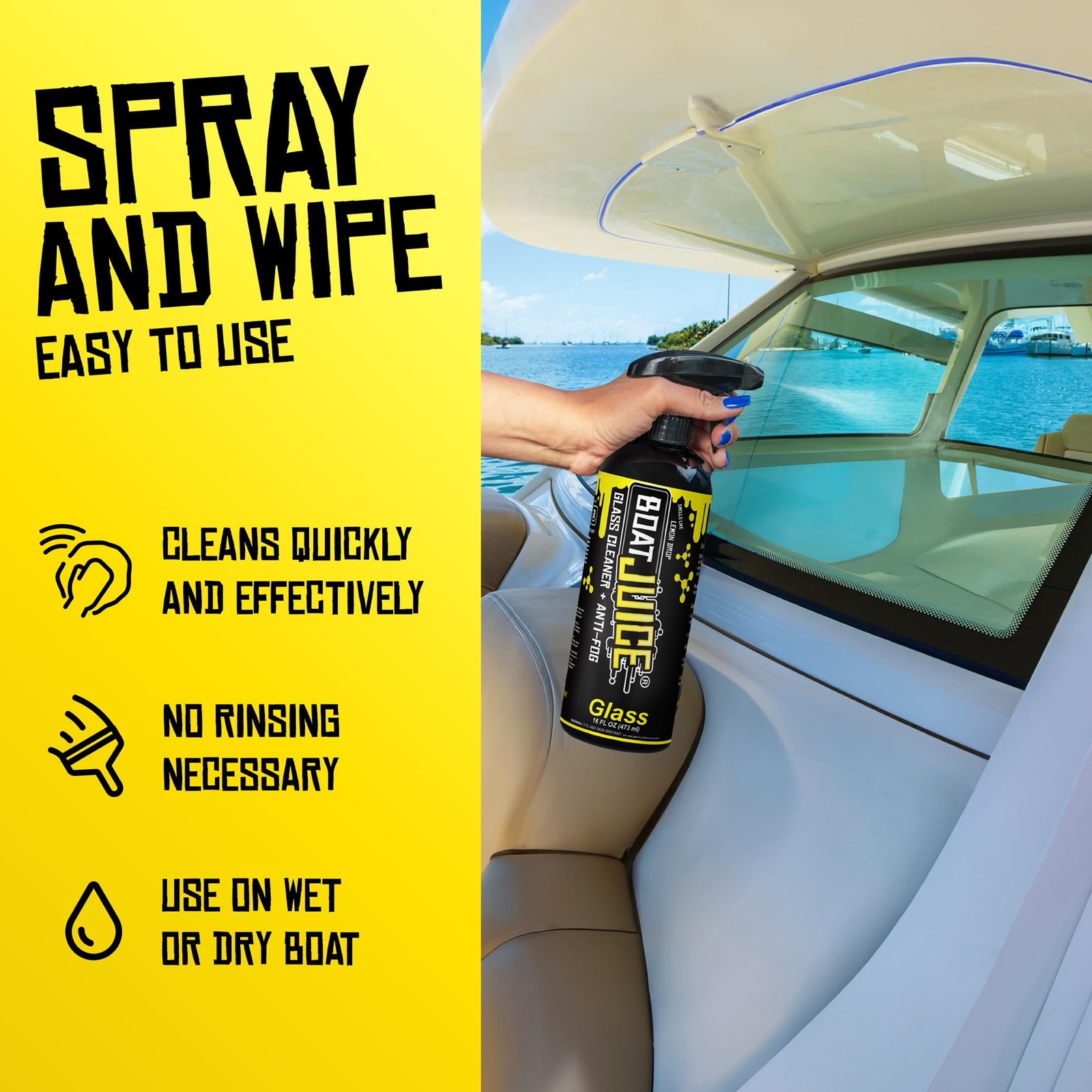 Boat Juice 2in1 Glass Cleaner & Anti-Fog 16 Fl Oz (Pack of 1), Clear