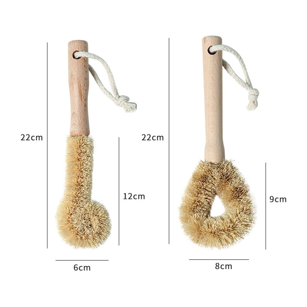 2pcs Kitchen Pot Brush Natural Bristle Wooden Handle Utensil Cleaning Brush