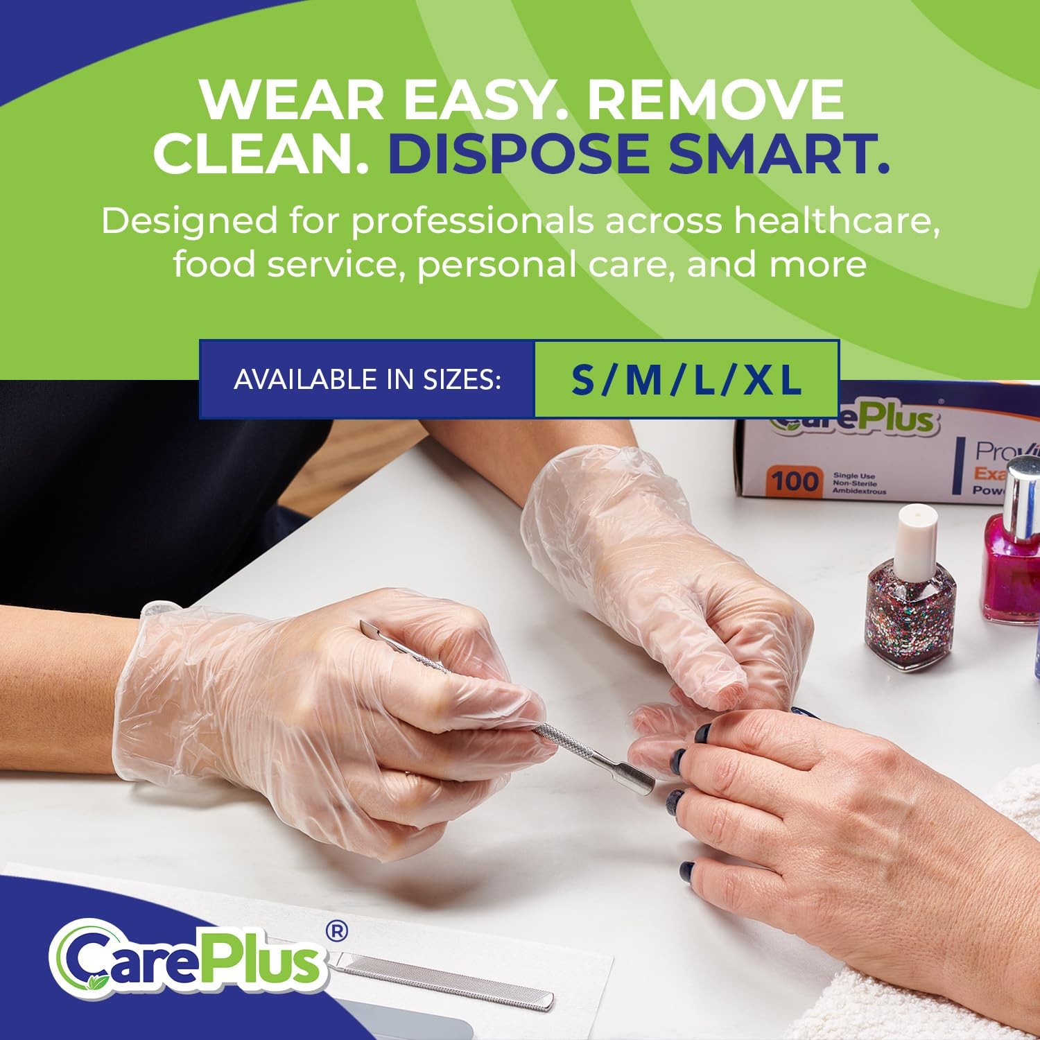 CARE PLUS Latex-Free Vinyl Gloves Clear Small Size 100 Small,