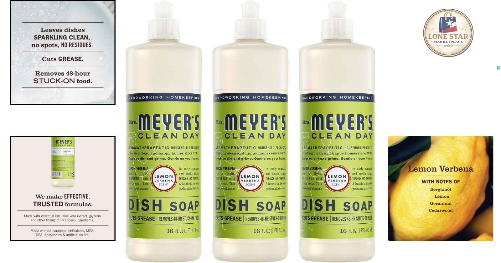 Mrs. Meyer’s Lemon Verbena Dish Soap, 48 fl oz – Eco-Friendly & Grease-Cutting