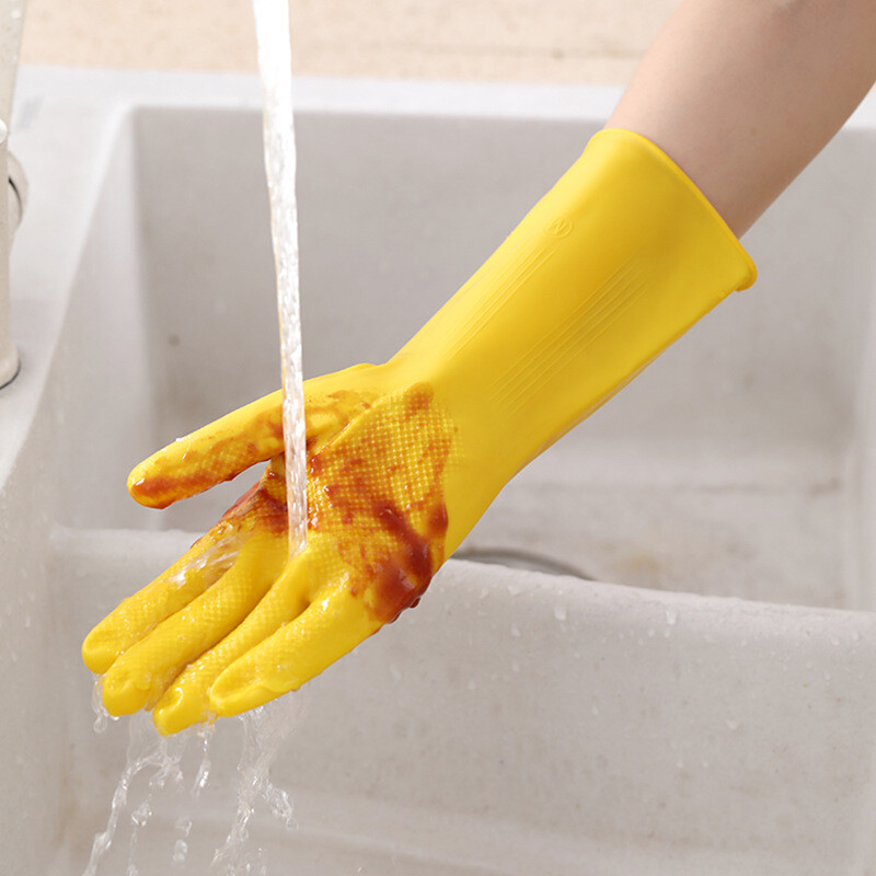 2 Pairs Rubber Gloves Large Long Sleeve Household Washing Up Kitchen Cleaning