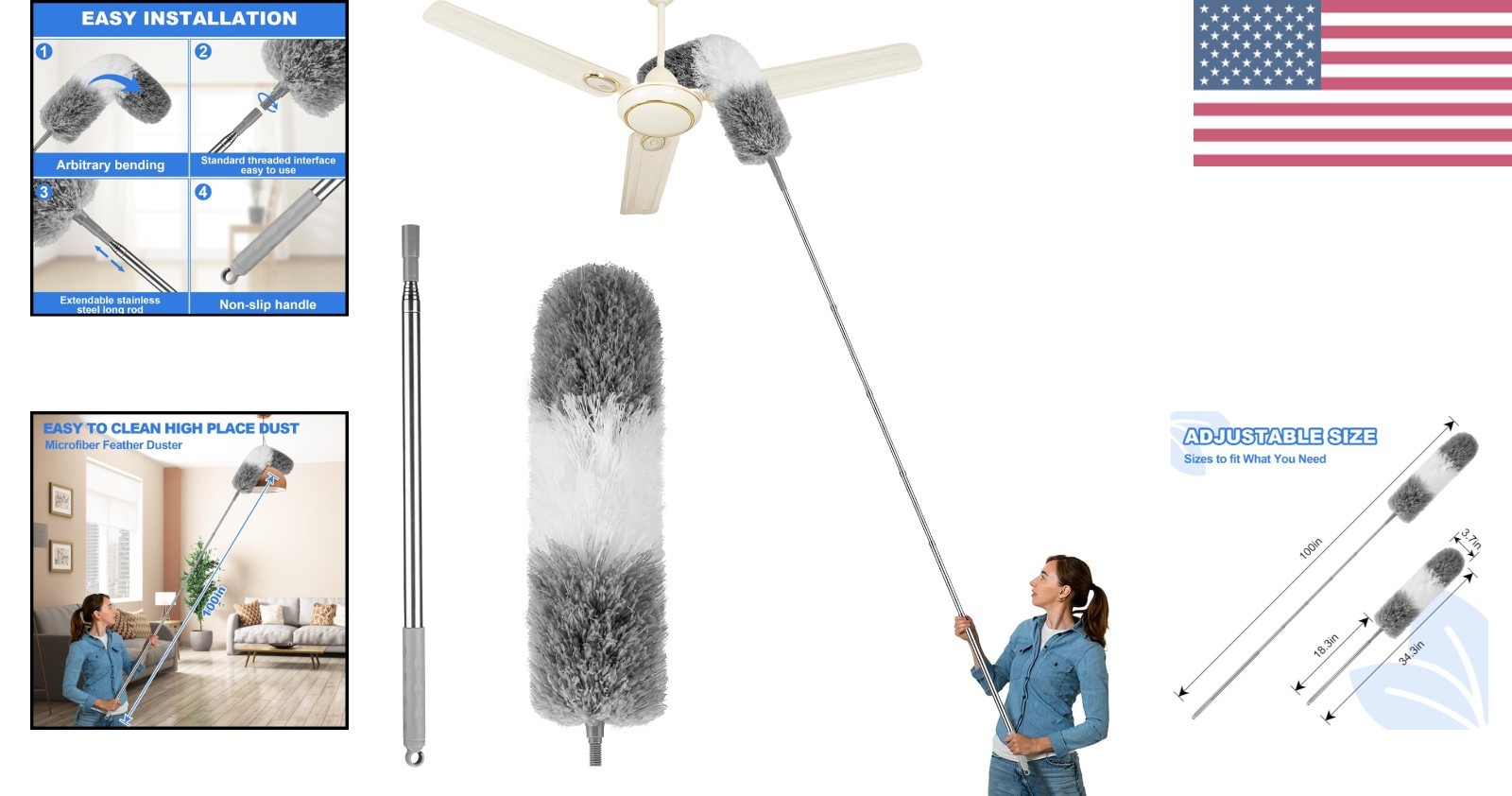 Ceiling Fan Cleaner Duster with Extendable Handle – Washable & Durable