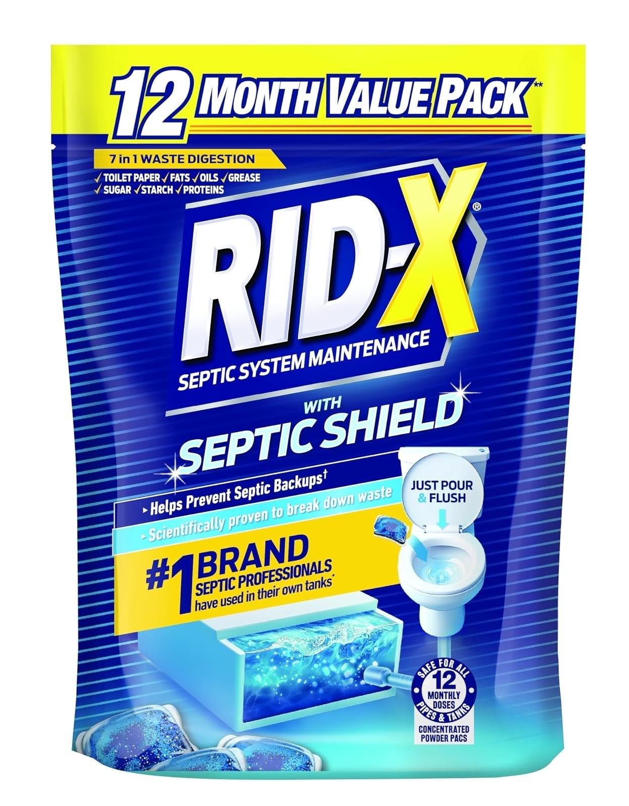 RID-X Septic Tank Treatment Pods – 6 Month Supply, Dual Action Enzymes