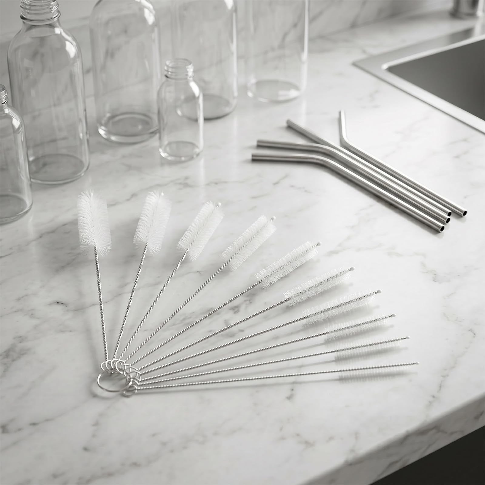 Mini Straw & Pipe Cleaning Nylon Brushes | 10 Brush Set | 8 inch Length | Fle…
