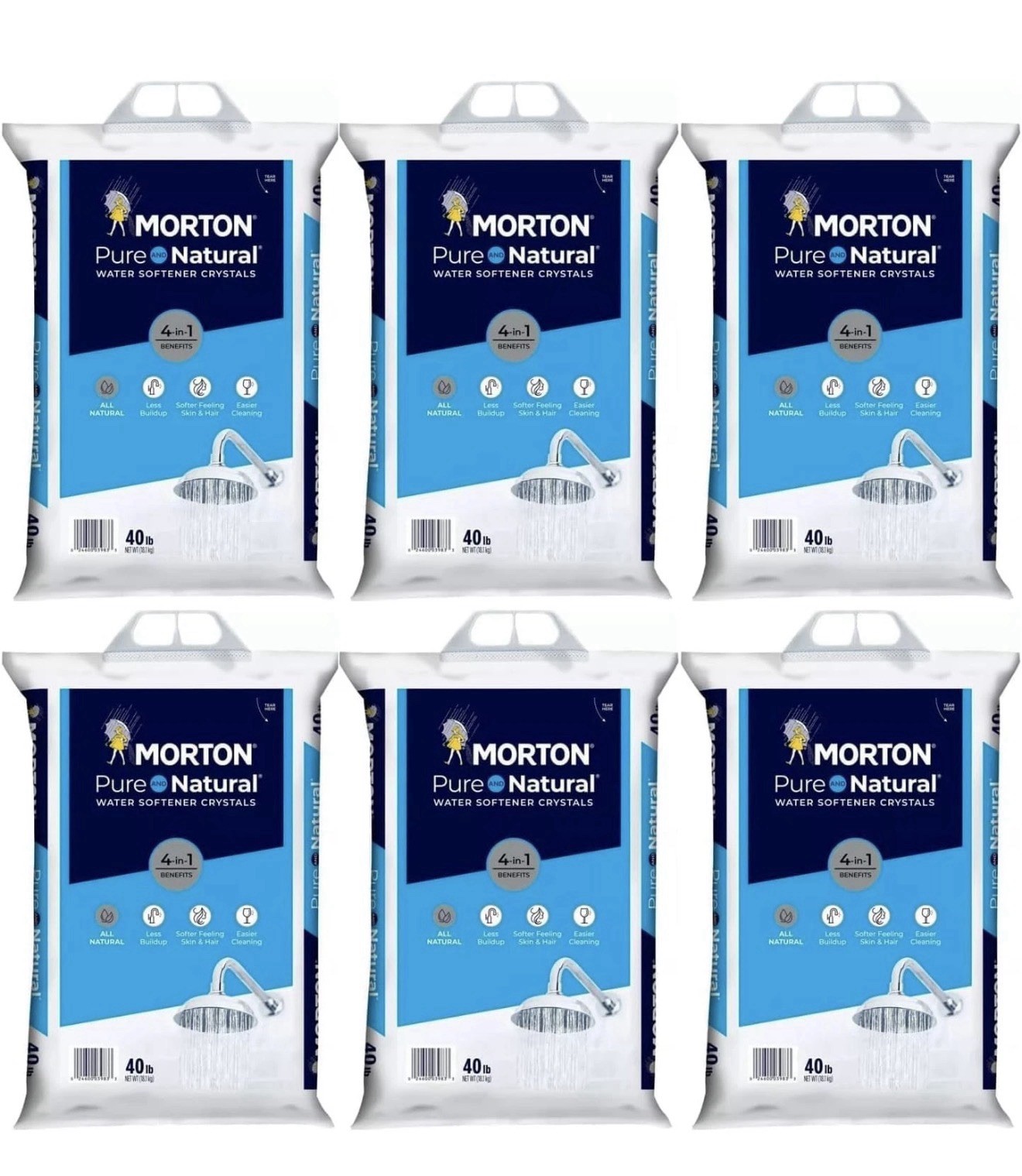 (6 PK) Morton Pure & Natural 4-in-1 Water Softener Salt Crystals 40 lb