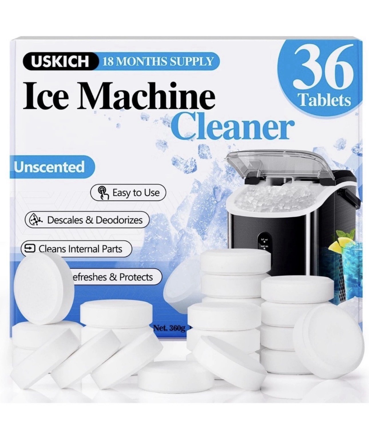 USKICH Ice Machine Cleaner Tablets 36 Pack Unscented Descaler & Deodorizer