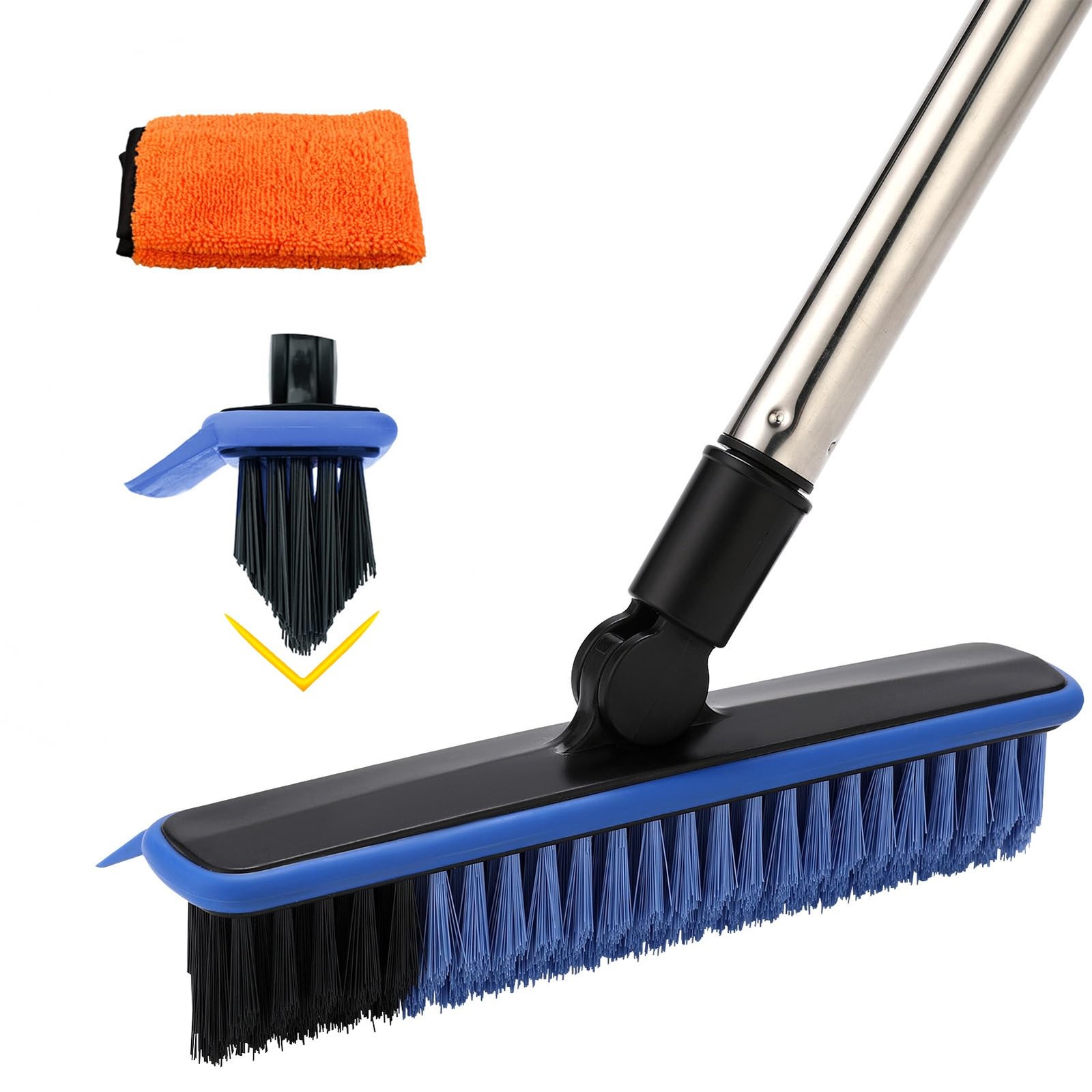 2 in 1 Floor Scrub Brush Grout Brush with 57.8″ Long Handle,120°Rotatable Sho…