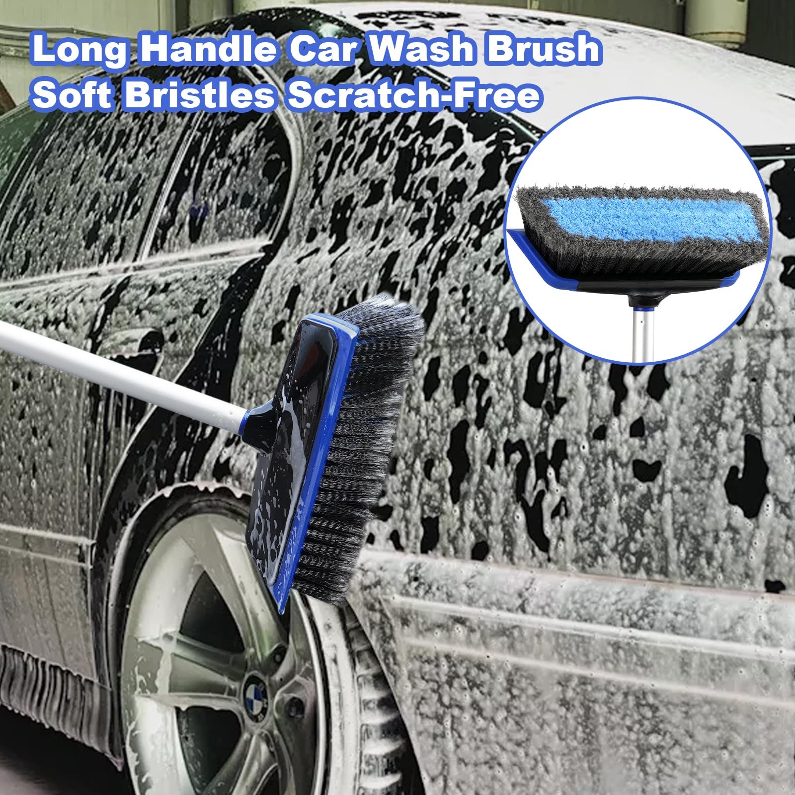 62” Car Wash Brush with Long Handle, Scratch-Free Car Wash Mop Kit with Car …