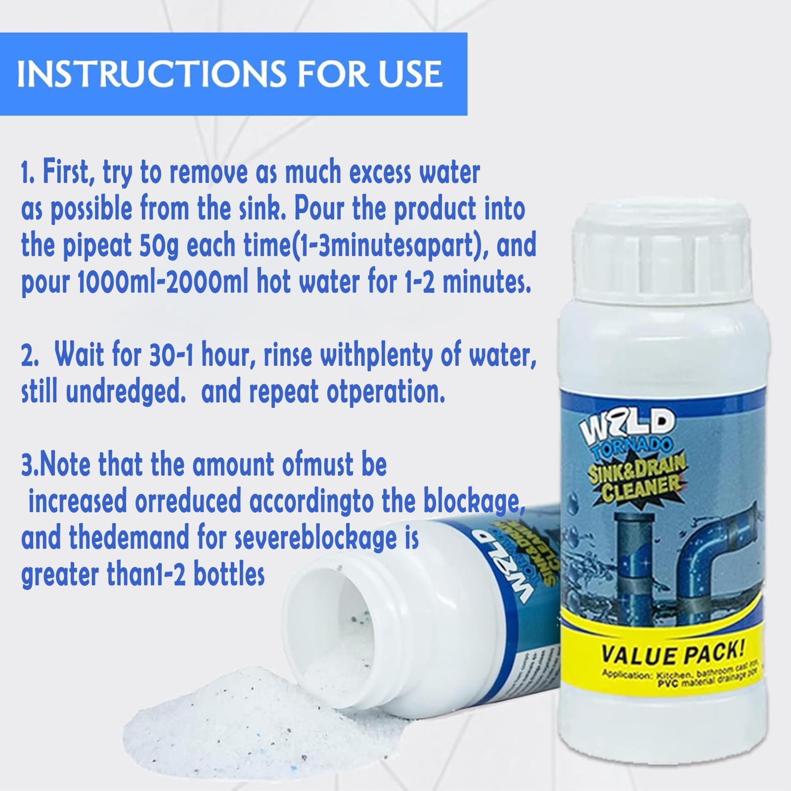Wild Tornado Powerful Sink & Drain Cleaner Powder – Quick Foaming Super Clean…