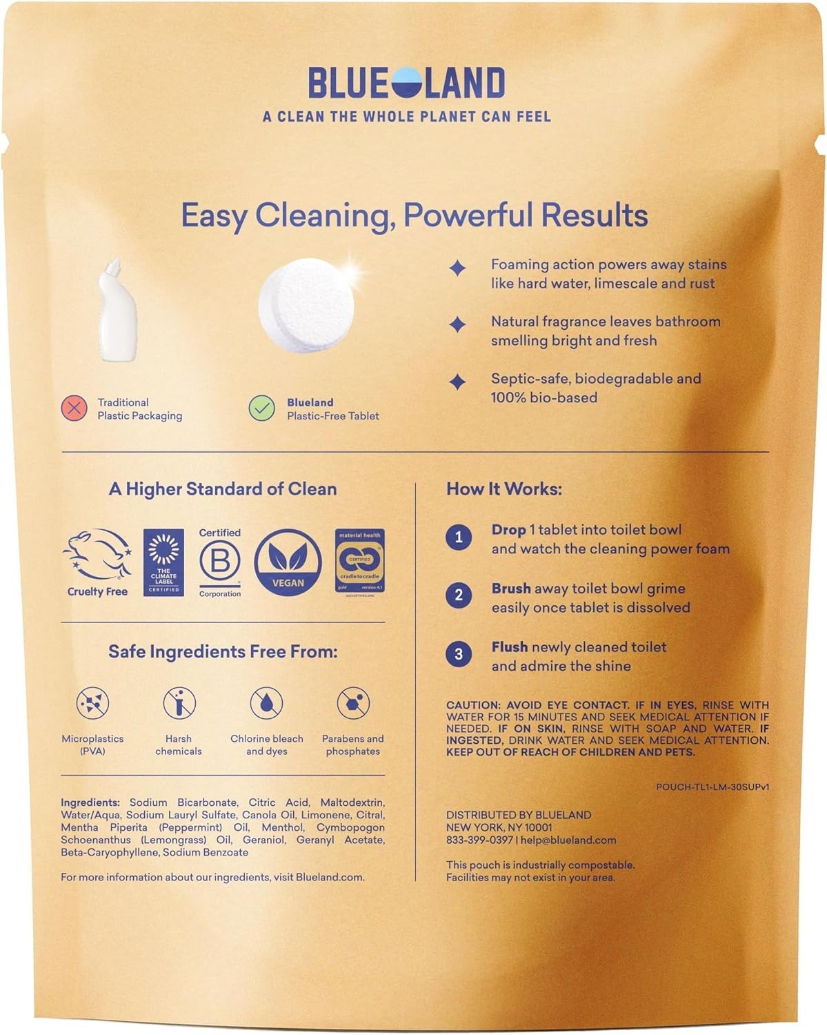 BLUELAND Toilet Bowl Cleaner Tablets, Starter Set, 14 Ct with Tin, Lemon Cedar