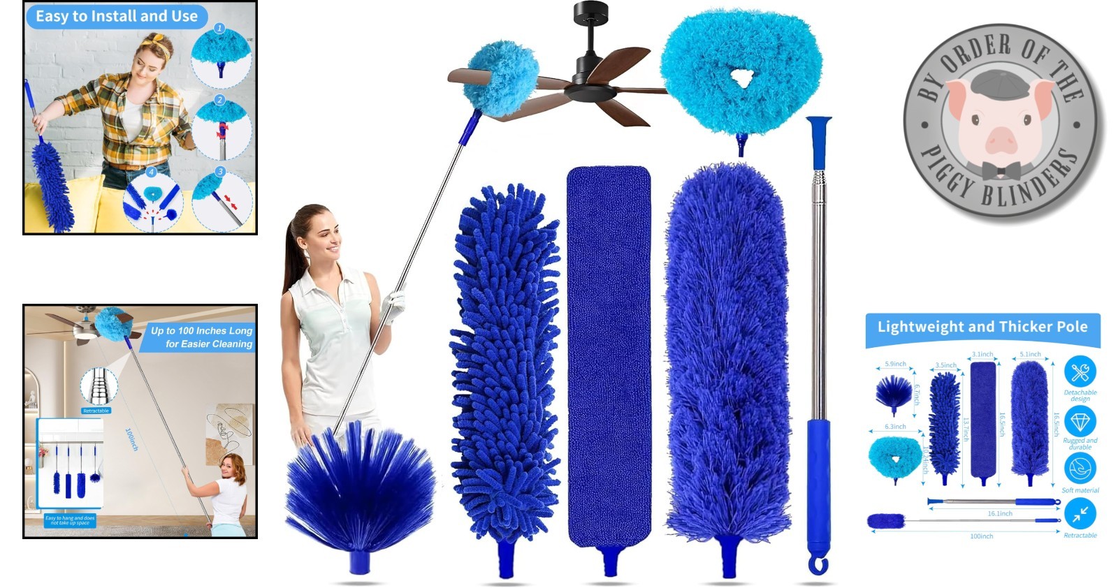 6-in-1 Duster with Stainless Steel Pole – Scratch-Resistant & Bendable