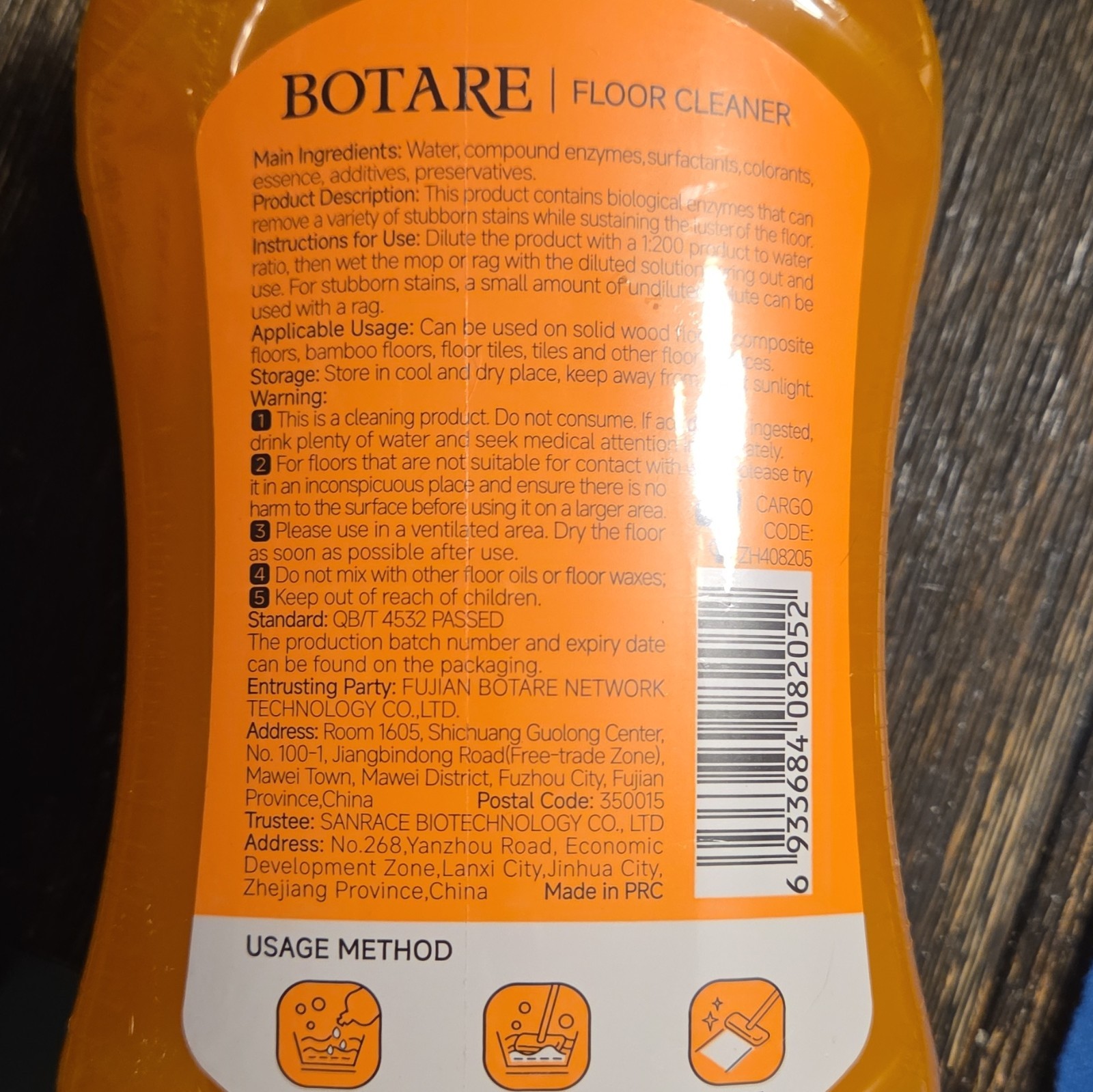 BOTARE Enzyme-Powered Orange Scent Floor Cleaner Liquid 17.6 fl oz 3 Pack