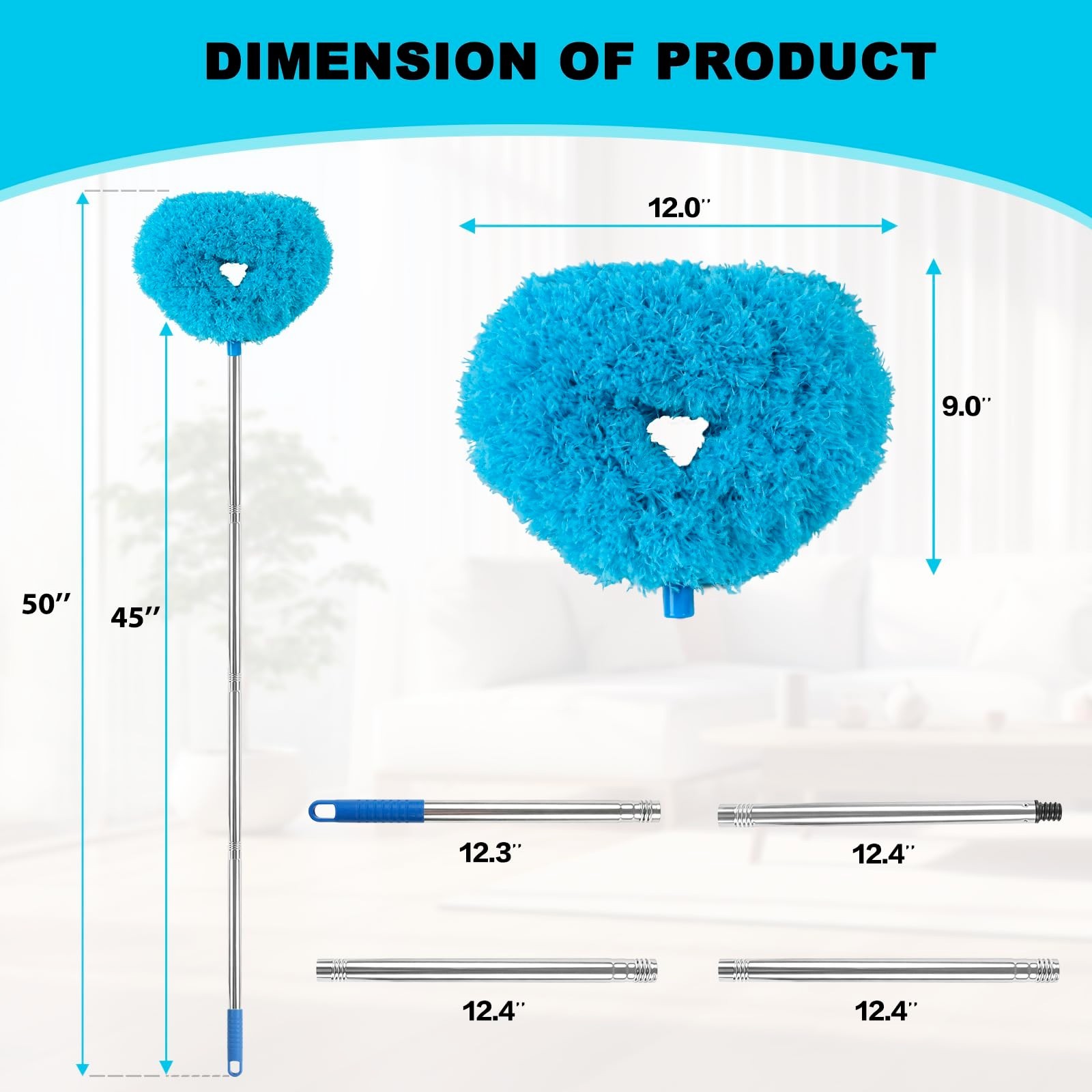 Ceiling Fan Blade Cleaner Duster with Extension Pole, Adjustable 13-49.7″ – Reus