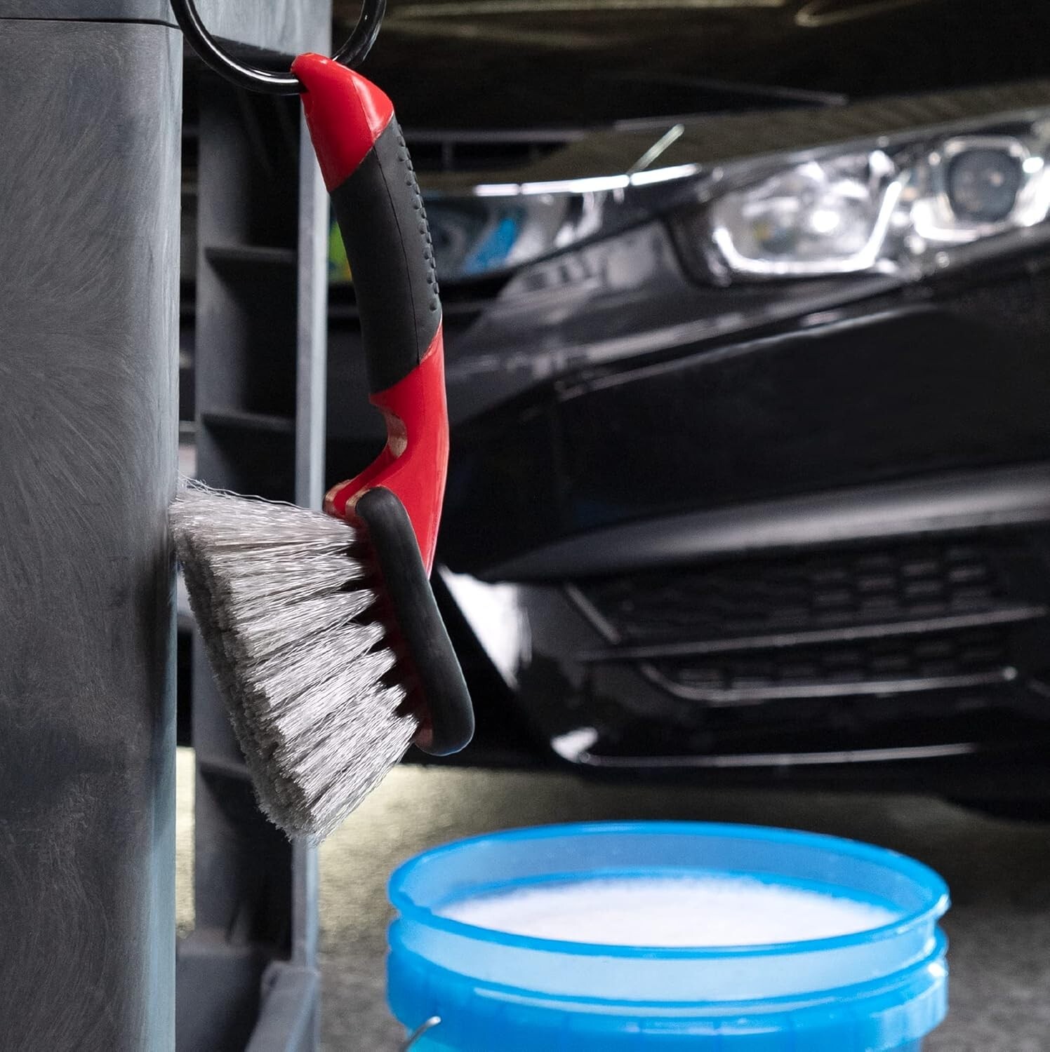 Car Wash Brush, Wheel and Fender Brush, Short Handle Tire Cleaner for Car Detail
