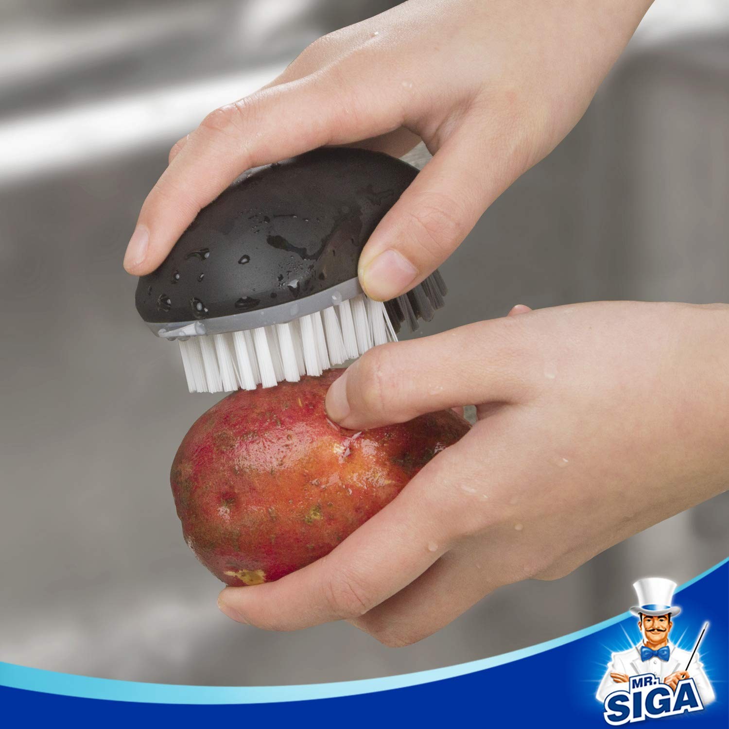 Fruit and Vegetable Cleaning Brush with Non Slip Comfortable Grip Pack of 2 Bl