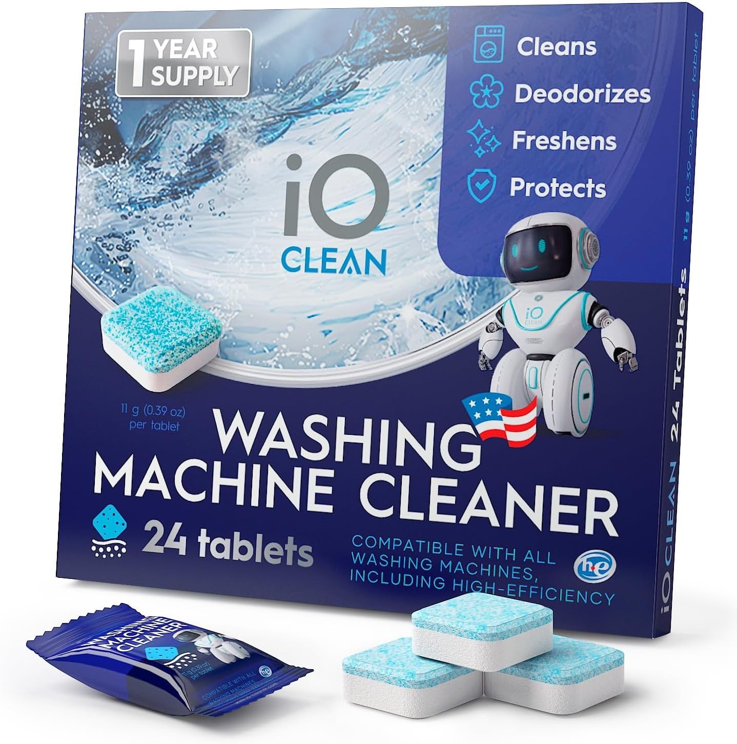 iO CLEAN Washing Machine Cleaner Tablets 24 Count HE Front Top Load Deep Clean