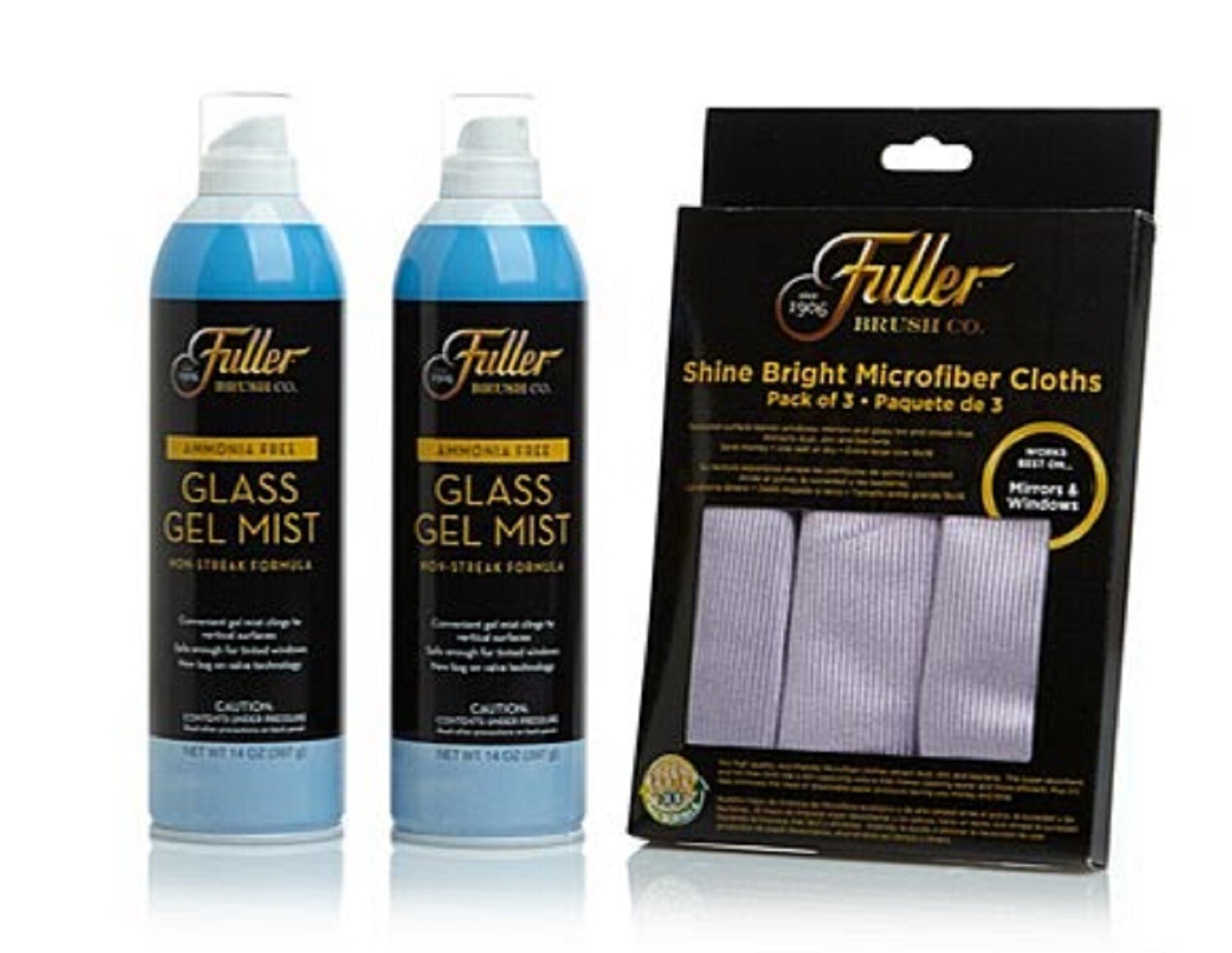 Fuller Brush Glass Cleaning Kit – 2 Cans of Glass Gel Mist Spray 1 Pack of Cloth