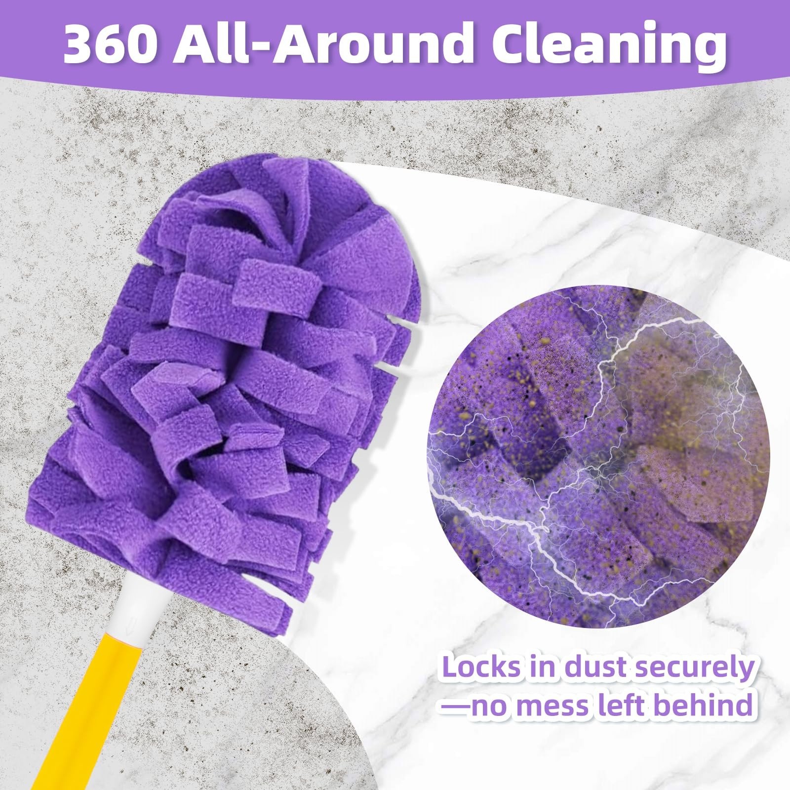 12 PCS Washable Fleece Duster Refills, Heavy Duty 360° Cleaning Pads + Handle