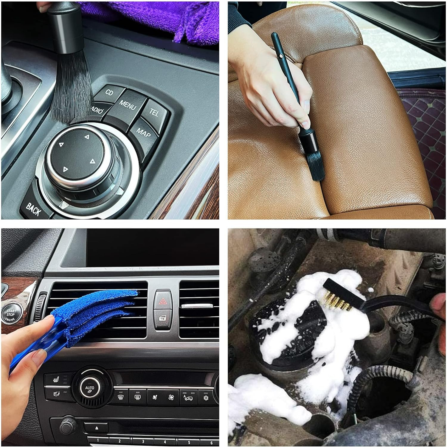 Juego De 9 Piezas Cepillos Para Detallado De Automoviles Kit Limpieza Interior