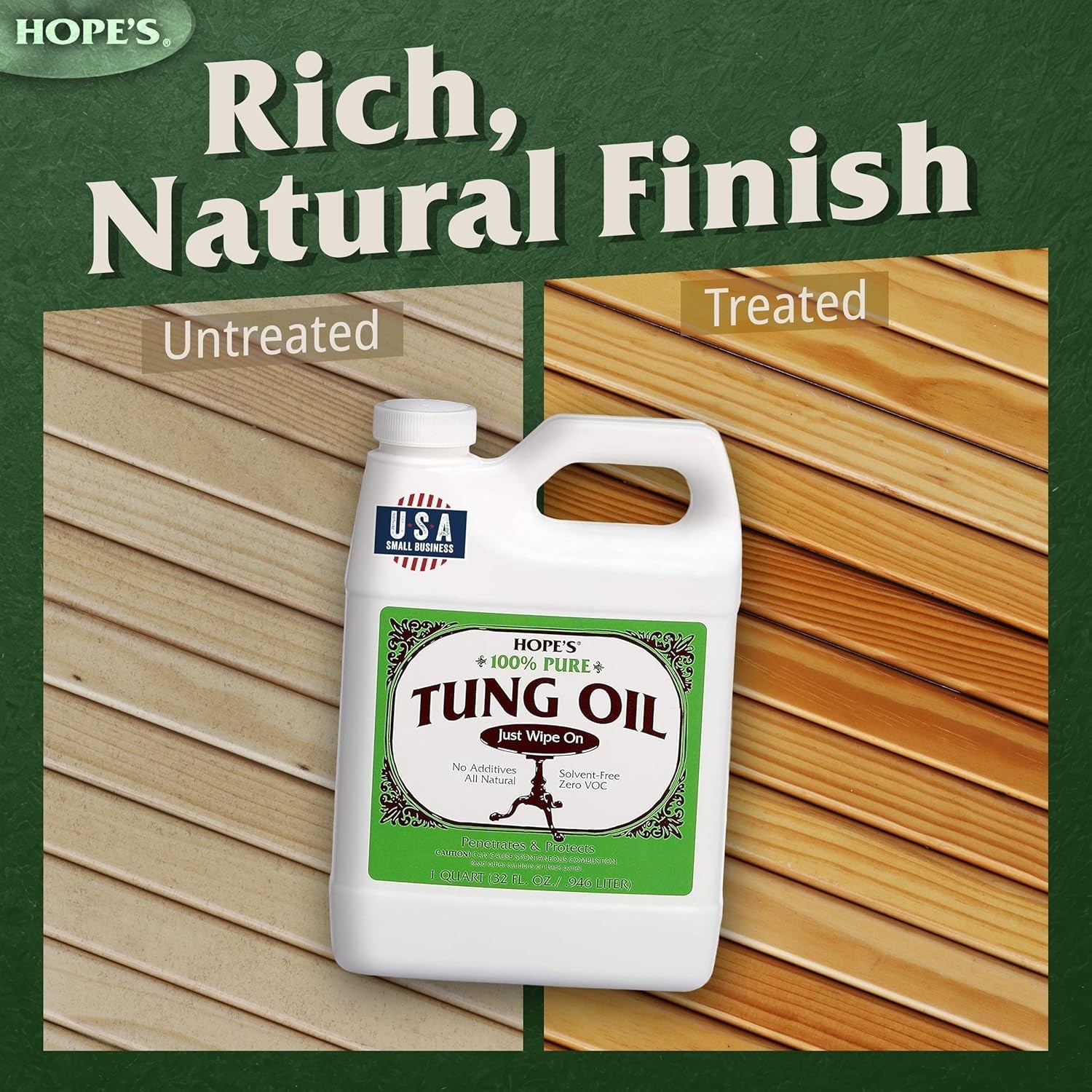 100% Pure Tung Oil, Food Safe, Waterproof Natural Wood Finish and Sealer for…