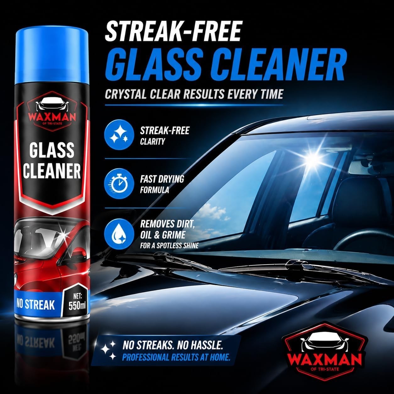 New Car Glass Cleaner Foam 18.6 Oz Streak Free Window Windshield Cleaning Spray