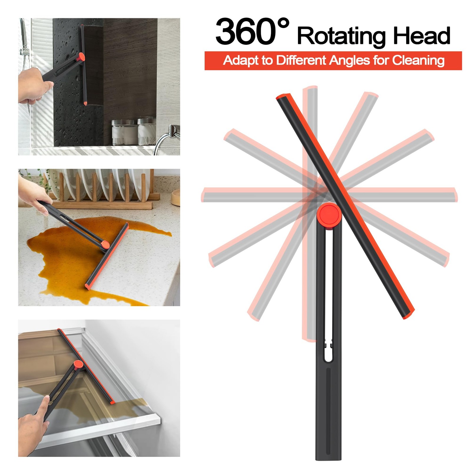 Shower Squeegee for Glass Doors with 2 Pack Multi-Purpose 360° Rotating Windo…